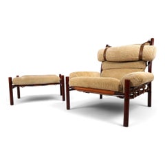 Arne Norell Inca Lounge Chair with Ottoman – Original Cord Upholstery, 1970