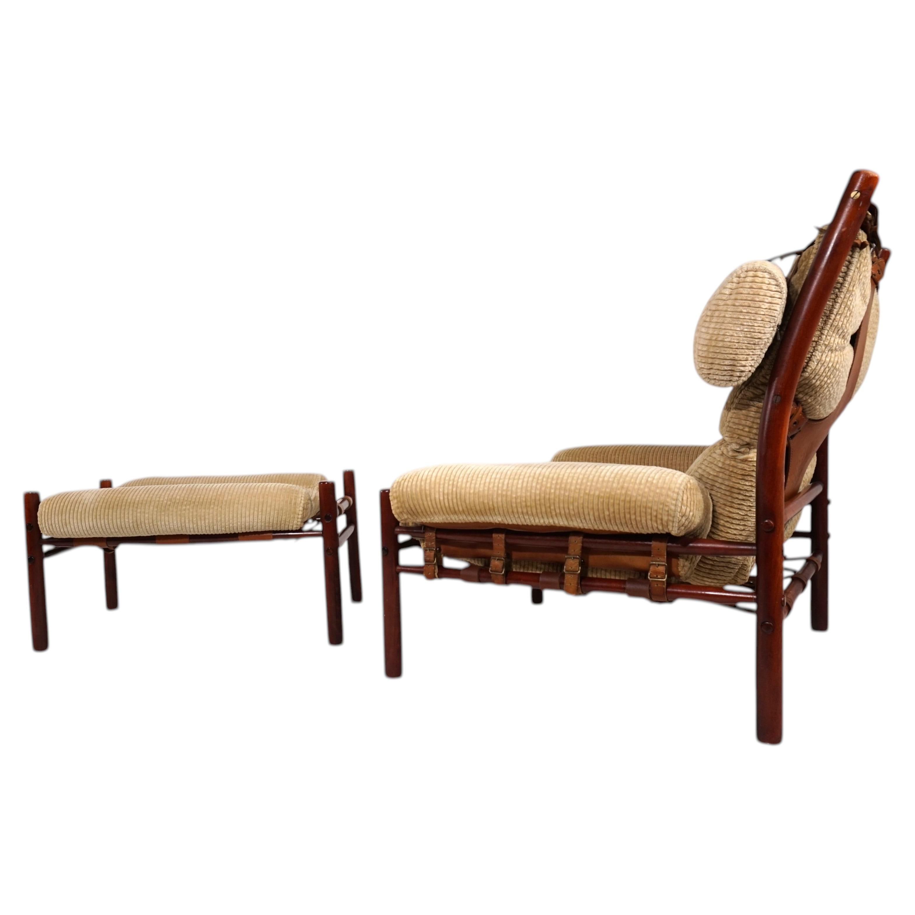 Arne Norell Inca Lounge Chair with Ottoman – Original Cord Upholstery, 1970