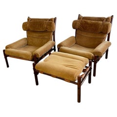 Arne Norell Inca" Scandinavian Modern Safari Lounge Chair with Ottoman