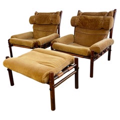 Arne Norell Inca" Scandinavian Modern Safari Lounge Chair with Ottoman