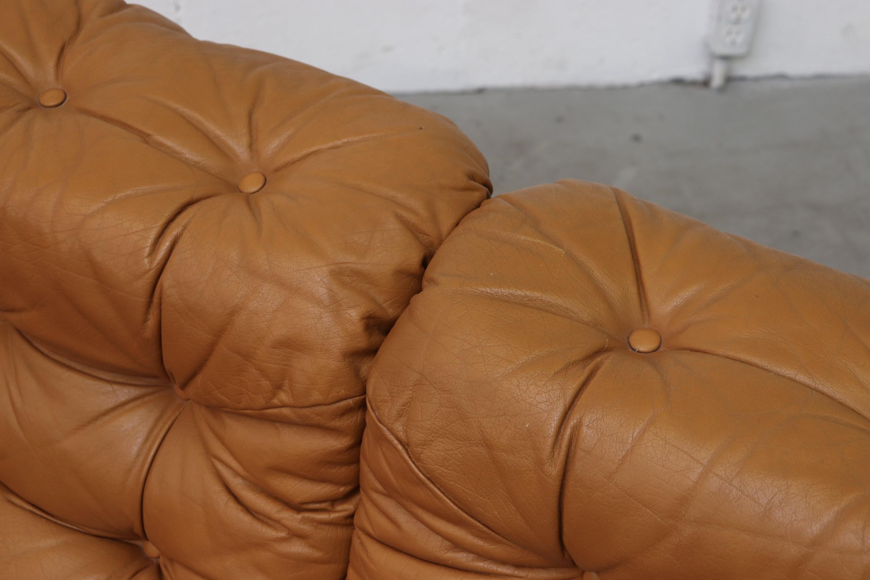 Arne Norell Inspired Butterscotch Tufted Leather Loveseat for Illums Bolighus 4