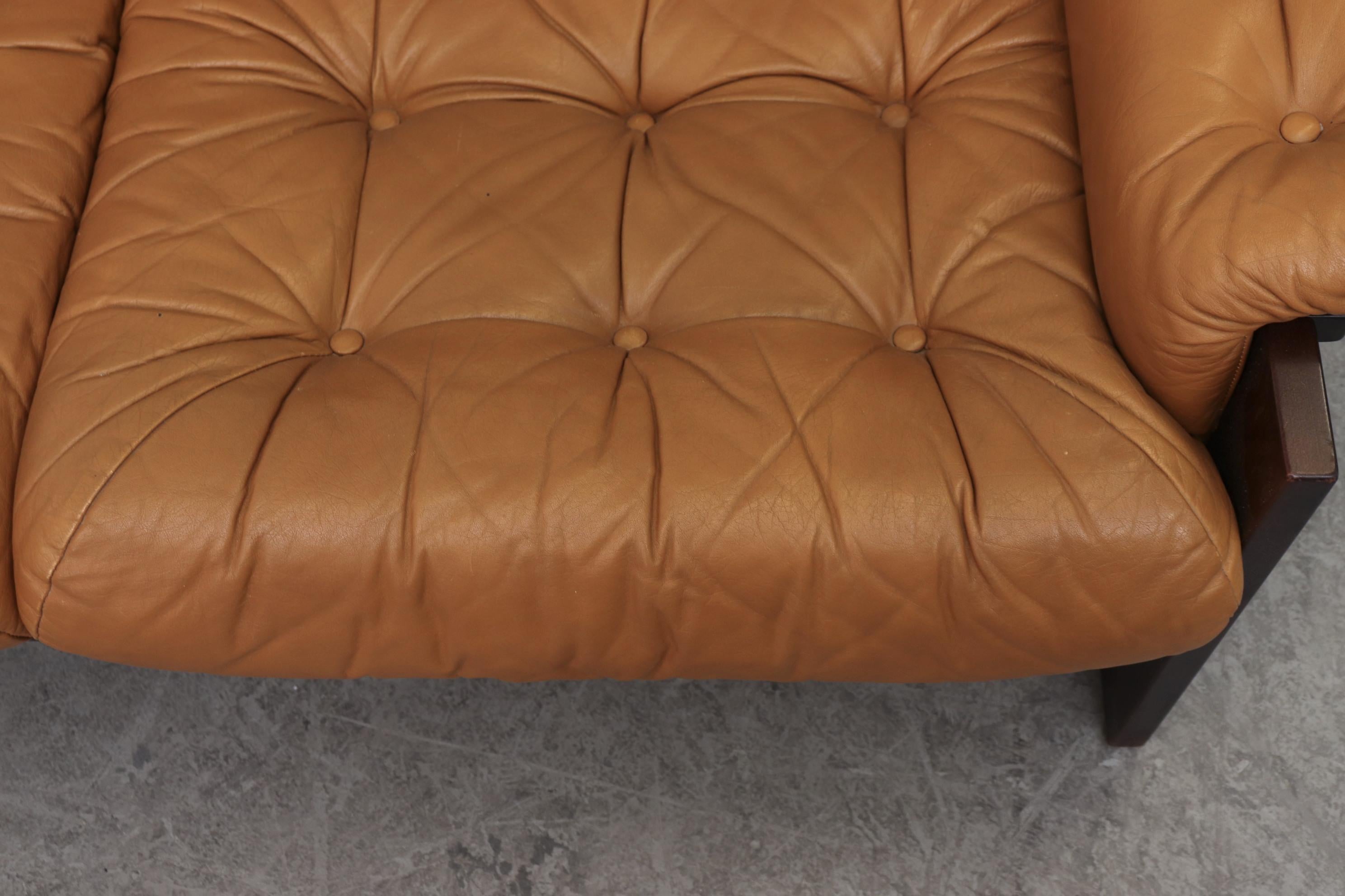 Arne Norell Inspired Butterscotch Tufted Leather Loveseat for Illums Bolighus 5