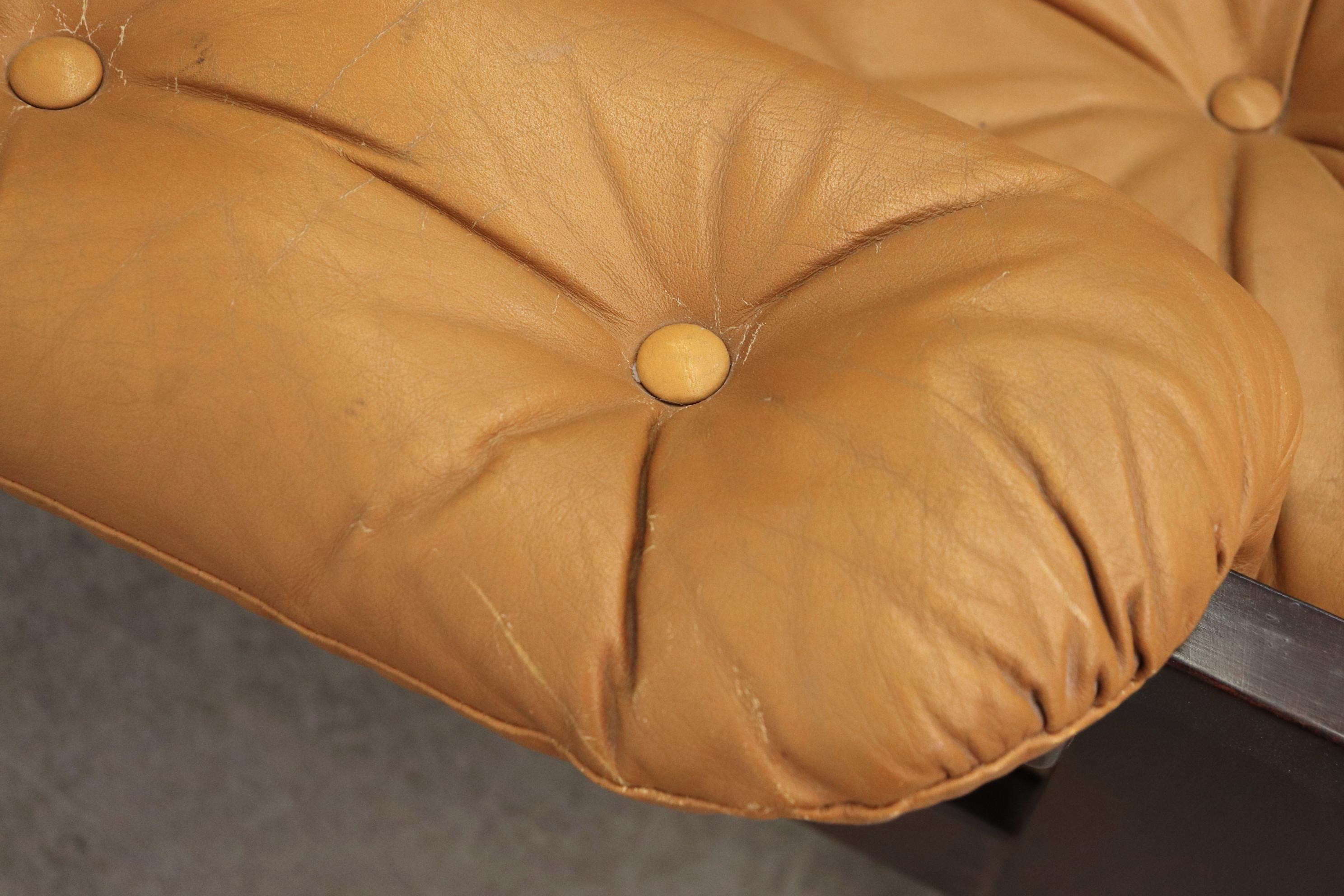 Arne Norell Inspired Butterscotch Tufted Leather Loveseat for Illums Bolighus 7