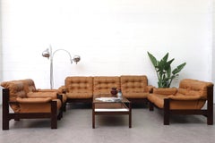 Arne Norell Inspired Butterscotch Tufted Leather Loveseat for Illums Bolighus
