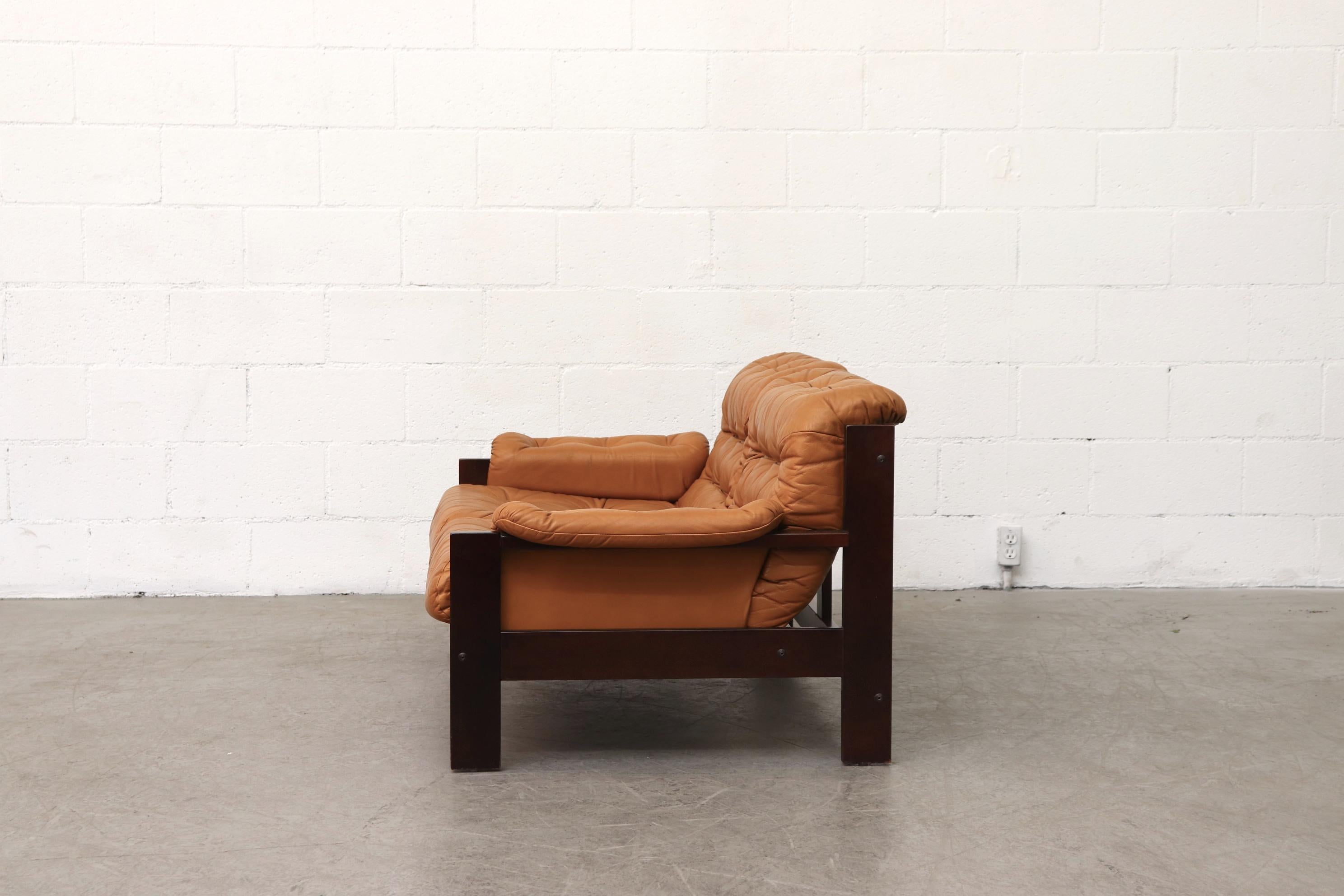 Danish Arne Norell Inspired Butterscotch Tufted Leather Loveseat for Illums Bolighus