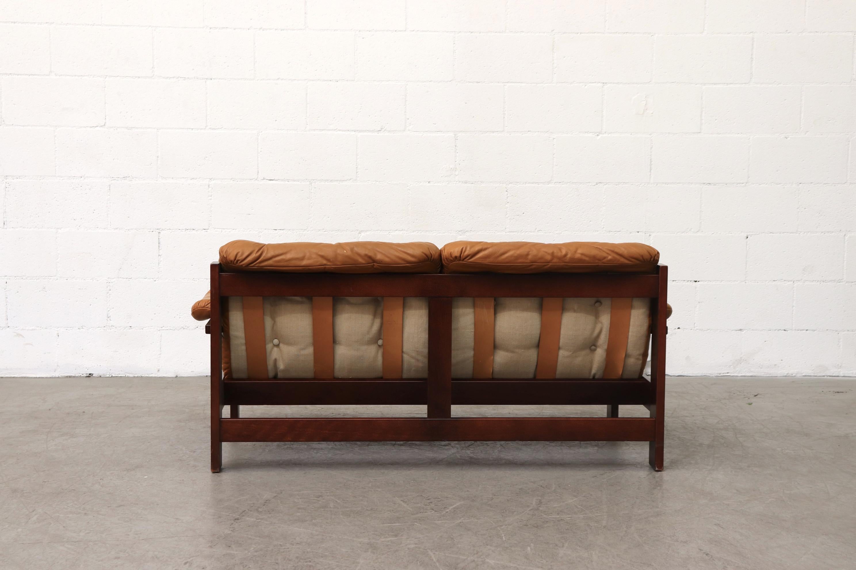 Mid-20th Century Arne Norell Inspired Butterscotch Tufted Leather Loveseat for Illums Bolighus