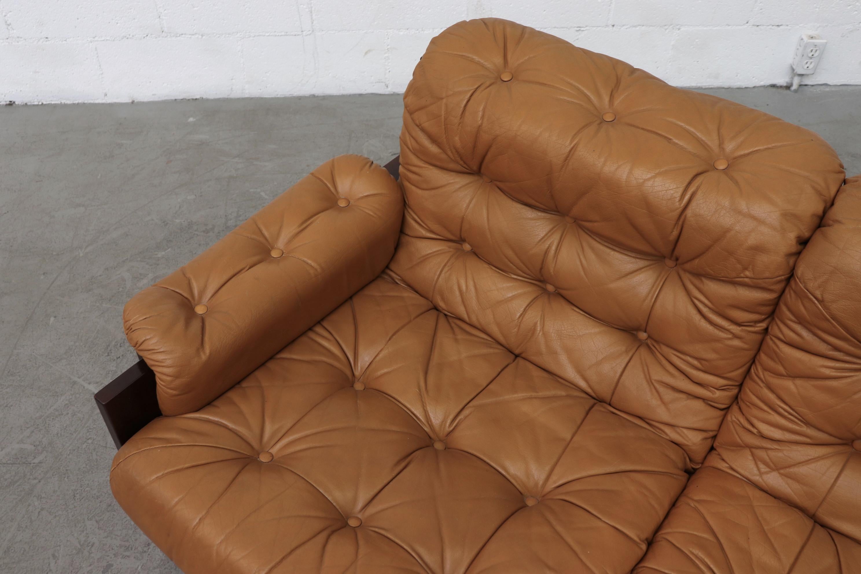Arne Norell Inspired Butterscotch Tufted Leather Loveseat for Illums Bolighus 2
