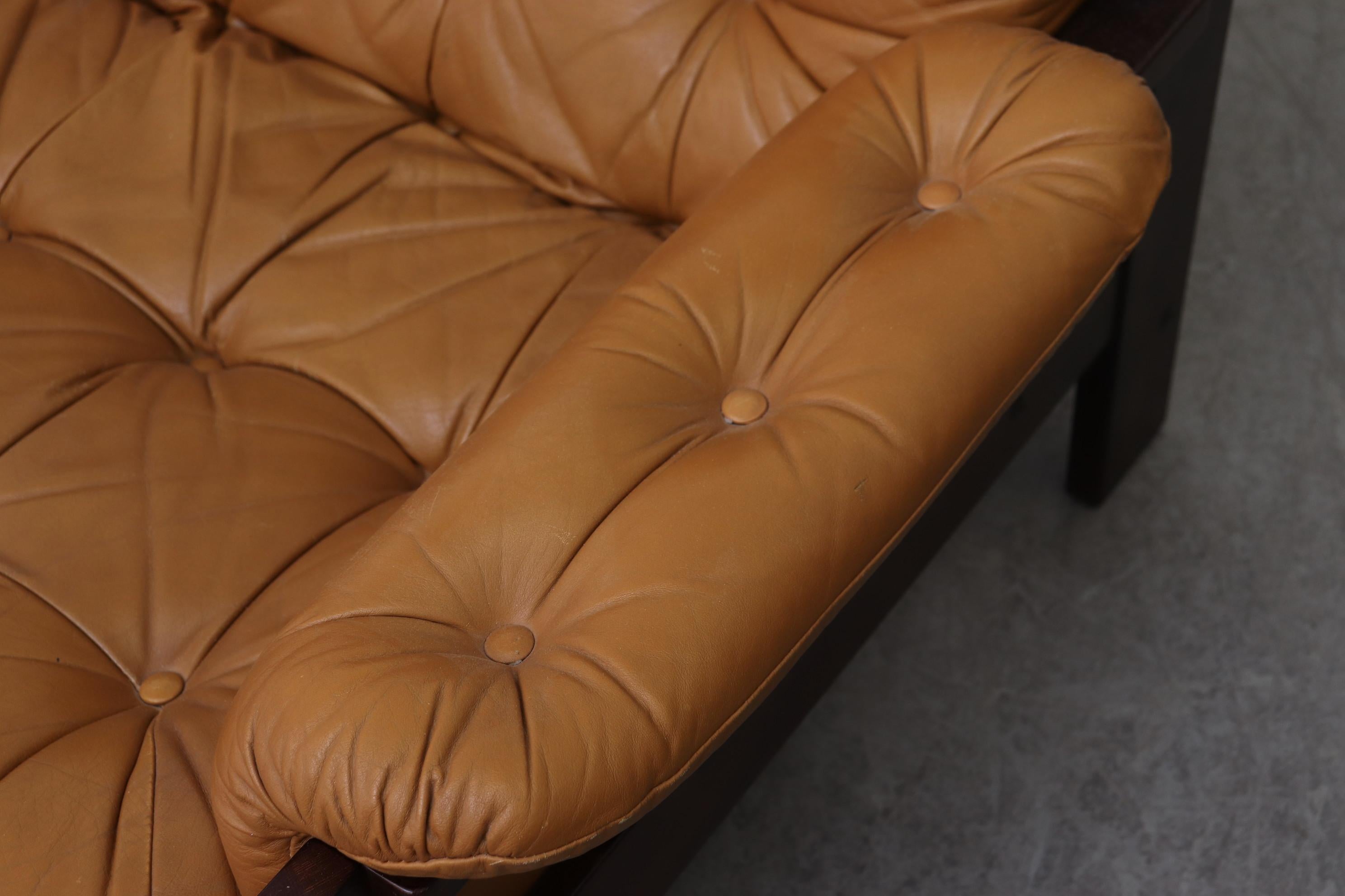 Arne Norell Inspired Butterscotch Tufted Leather Sofa for llums Bolighus 4