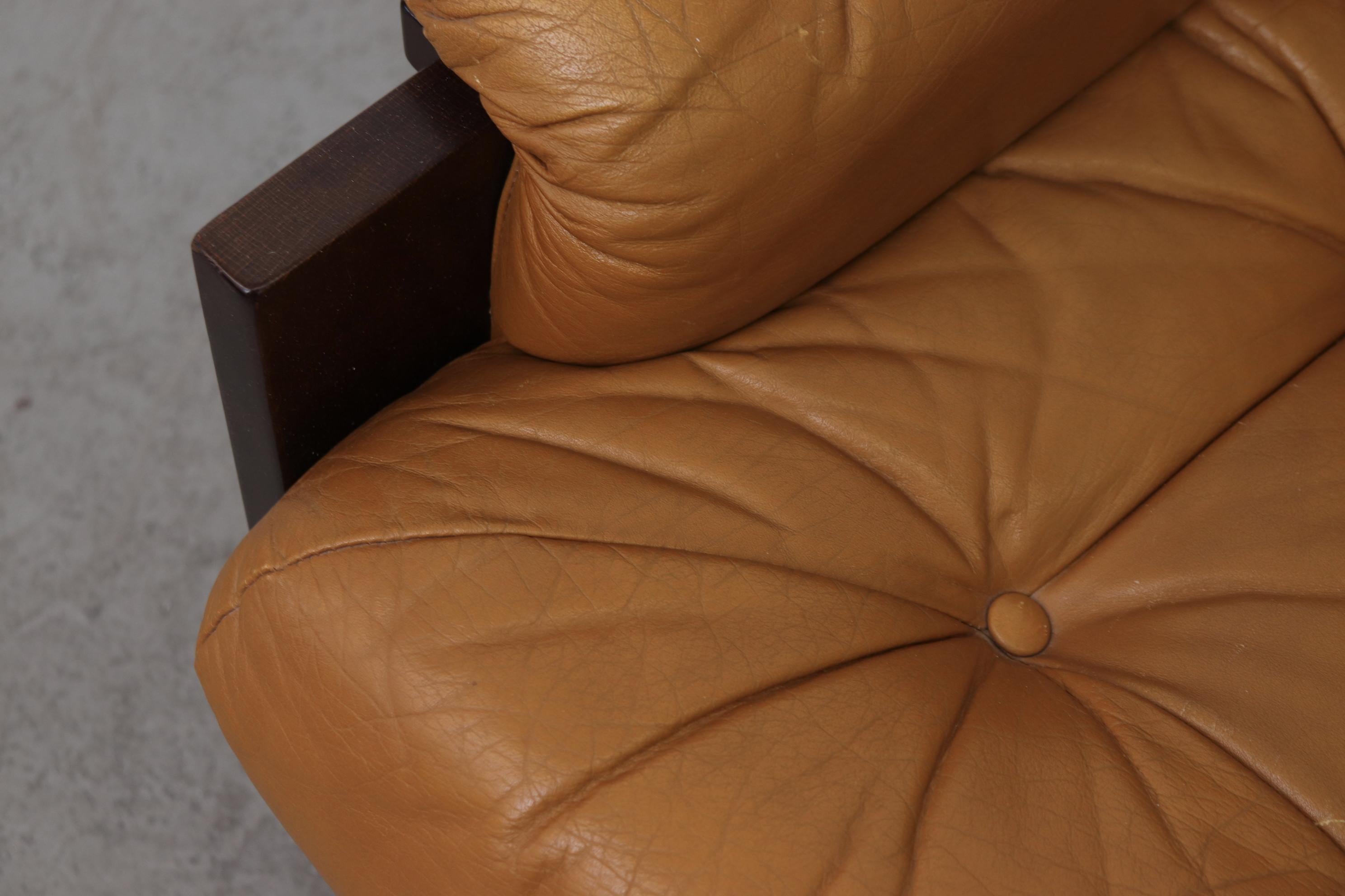 Arne Norell Inspired Butterscotch Tufted Leather Sofa for llums Bolighus 5