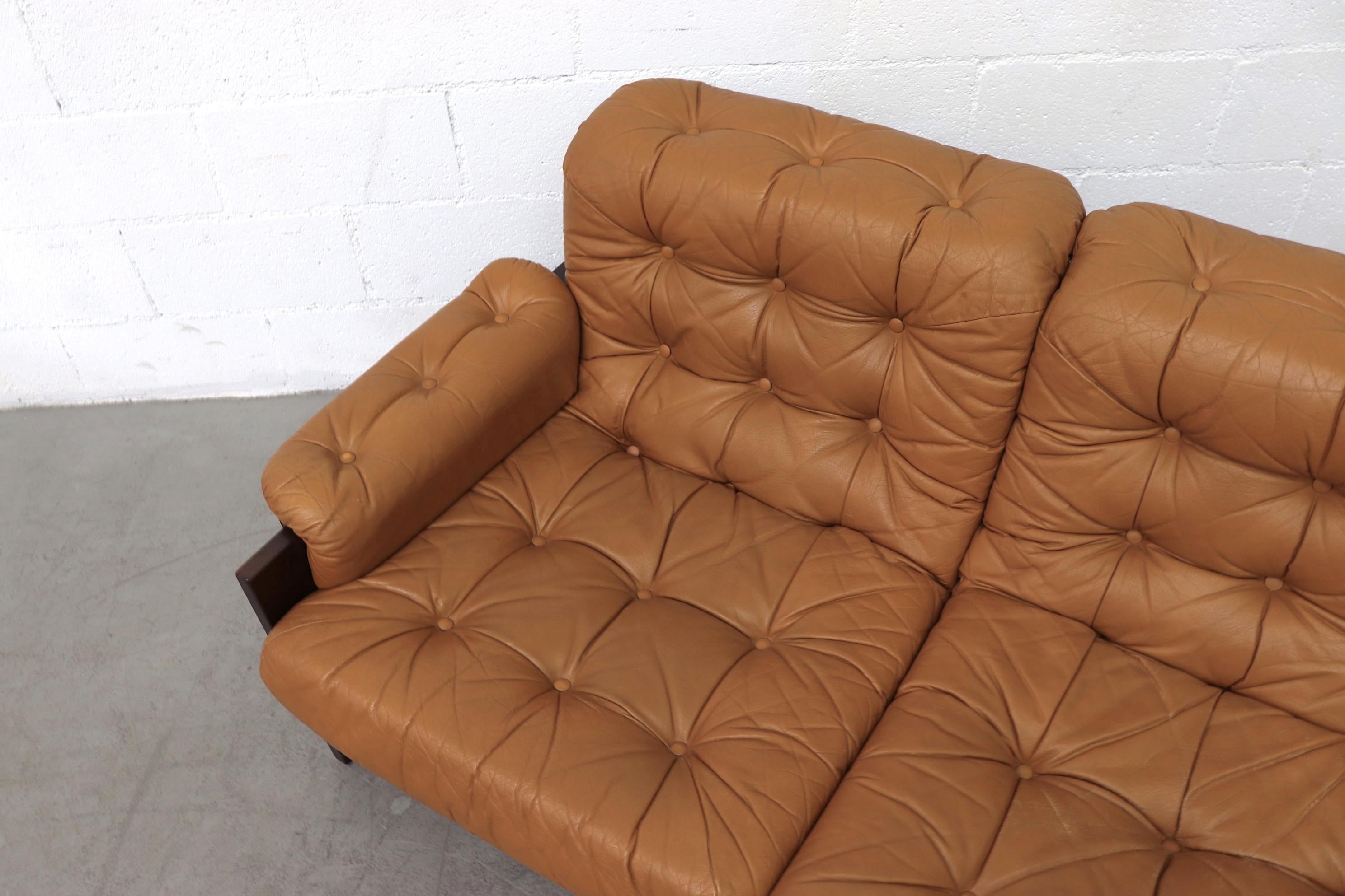 Arne Norell Inspired Butterscotch Tufted Leather Sofa for llums Bolighus 1