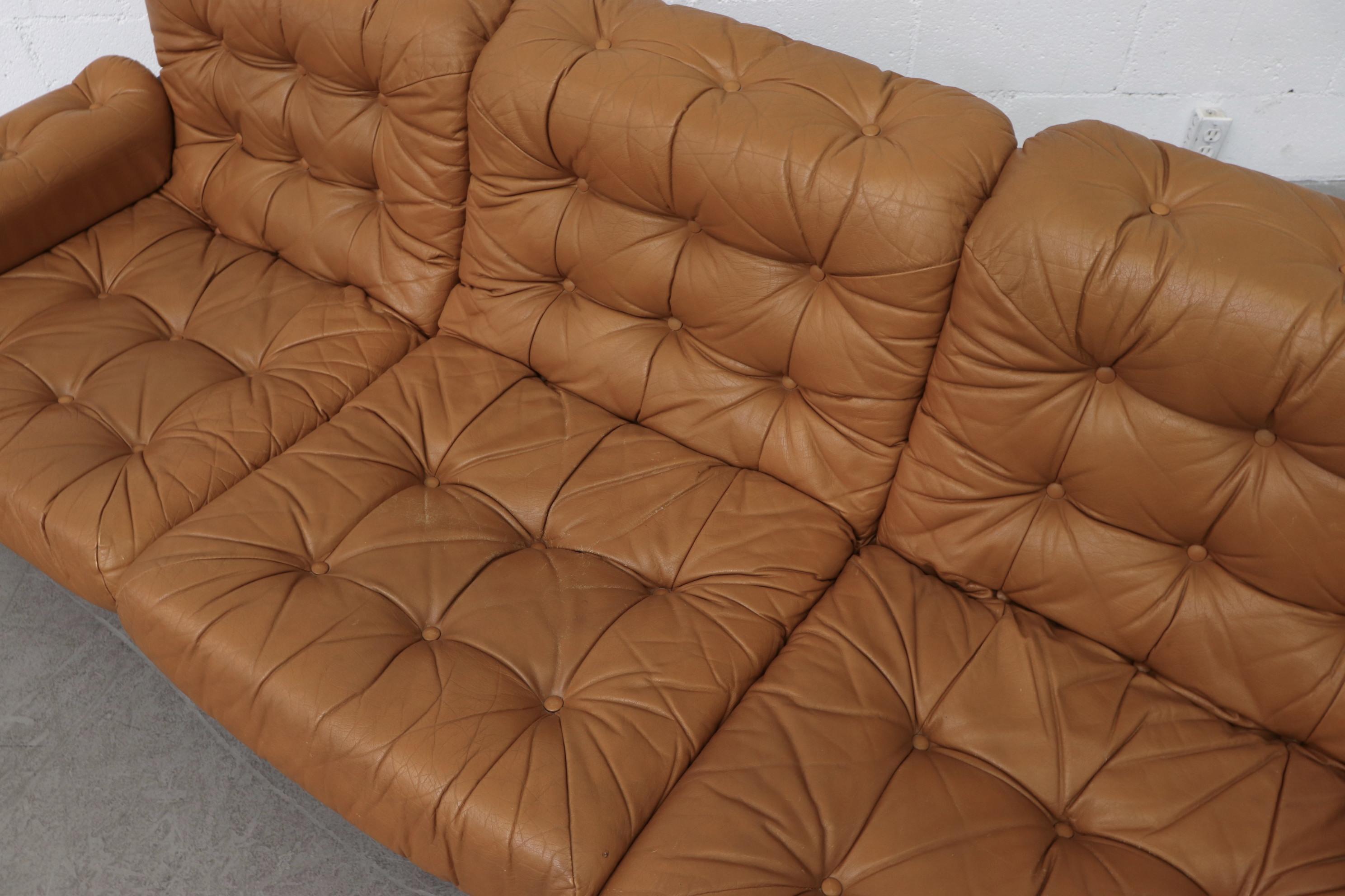Arne Norell Inspired Butterscotch Tufted Leather Sofa for llums Bolighus 2