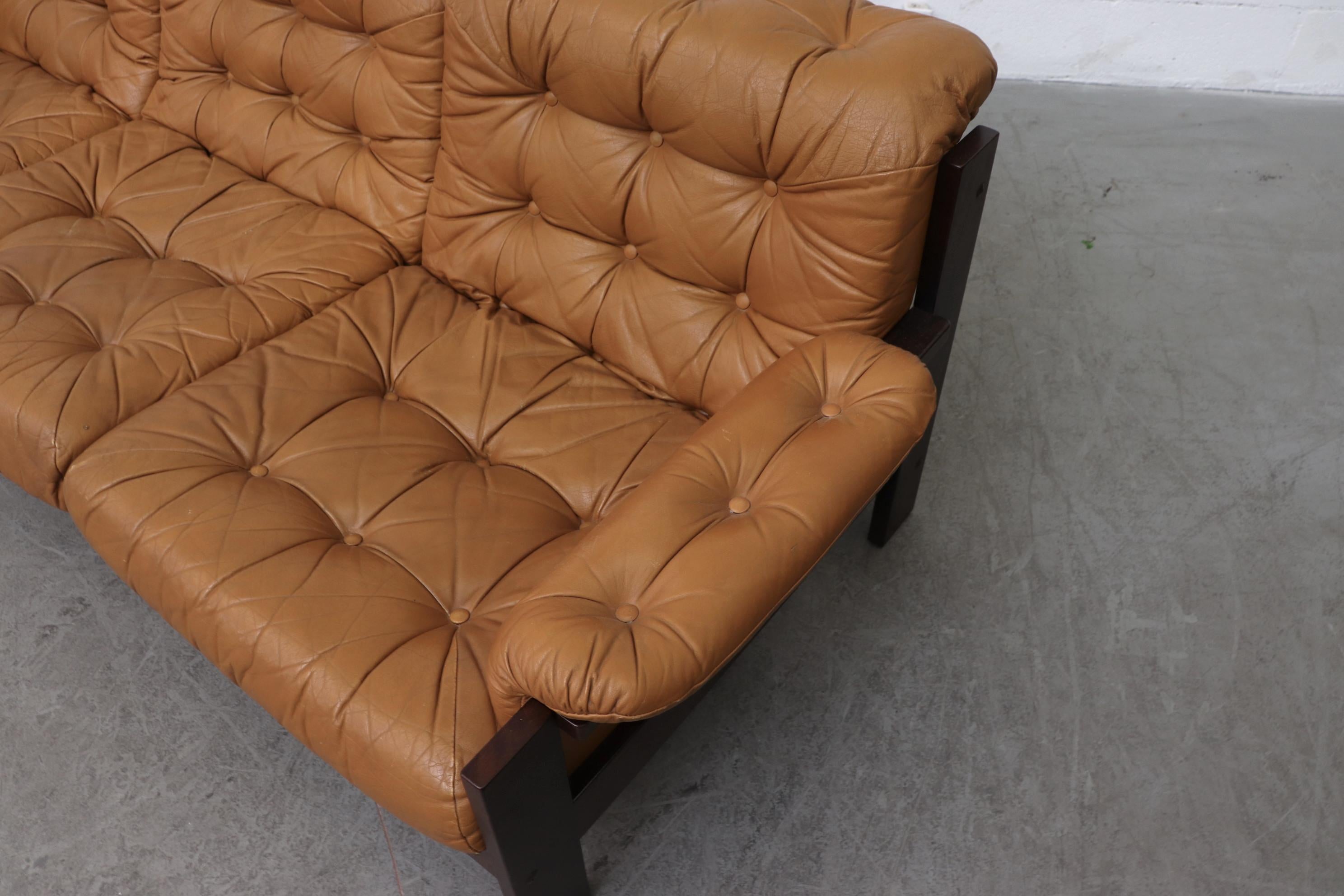 Arne Norell Inspired Butterscotch Tufted Leather Sofa for llums Bolighus 3