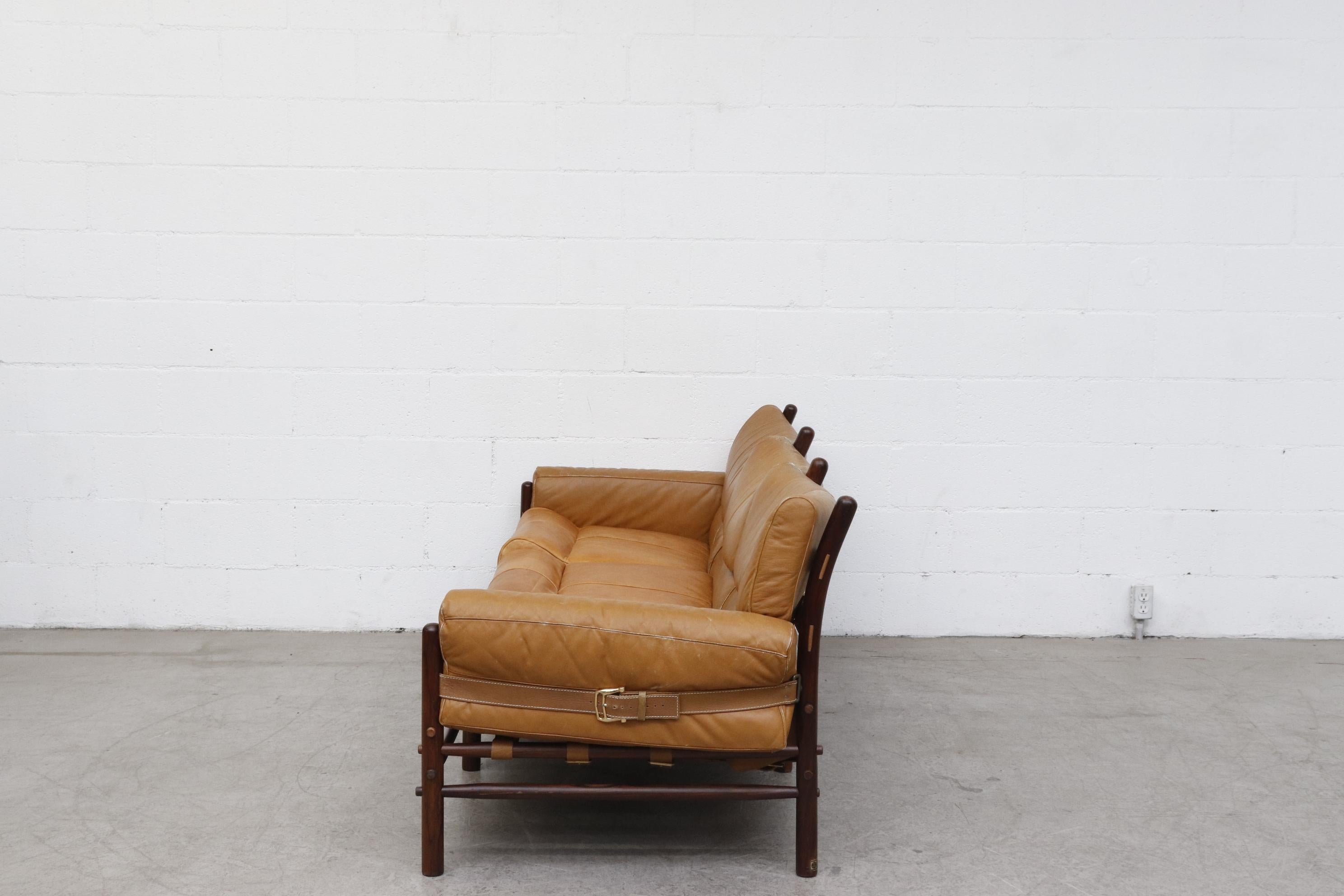 Swedish Arne Norell Kon-Tiki Leather 3-Seat Sofa