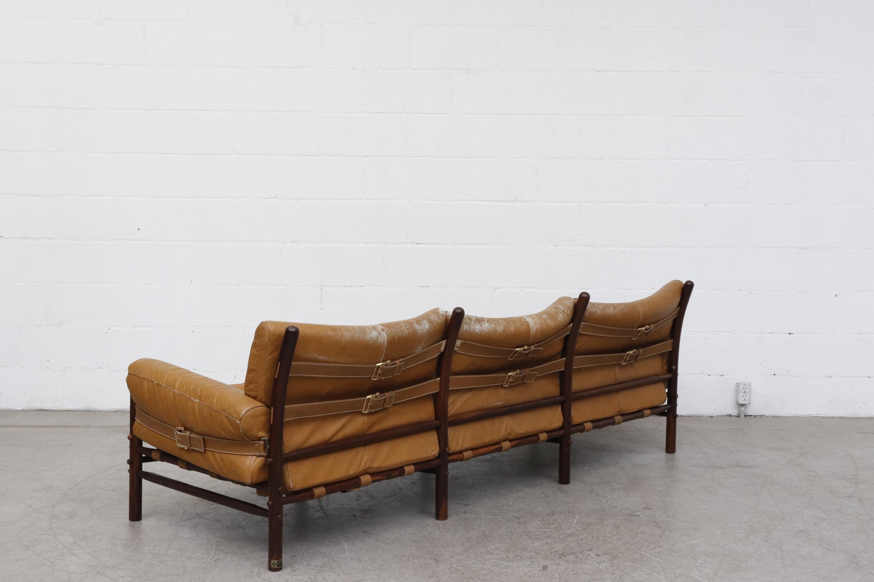 Arne Norell Kon-Tiki Leather 3-Seat Sofa In Good Condition In Los Angeles, CA