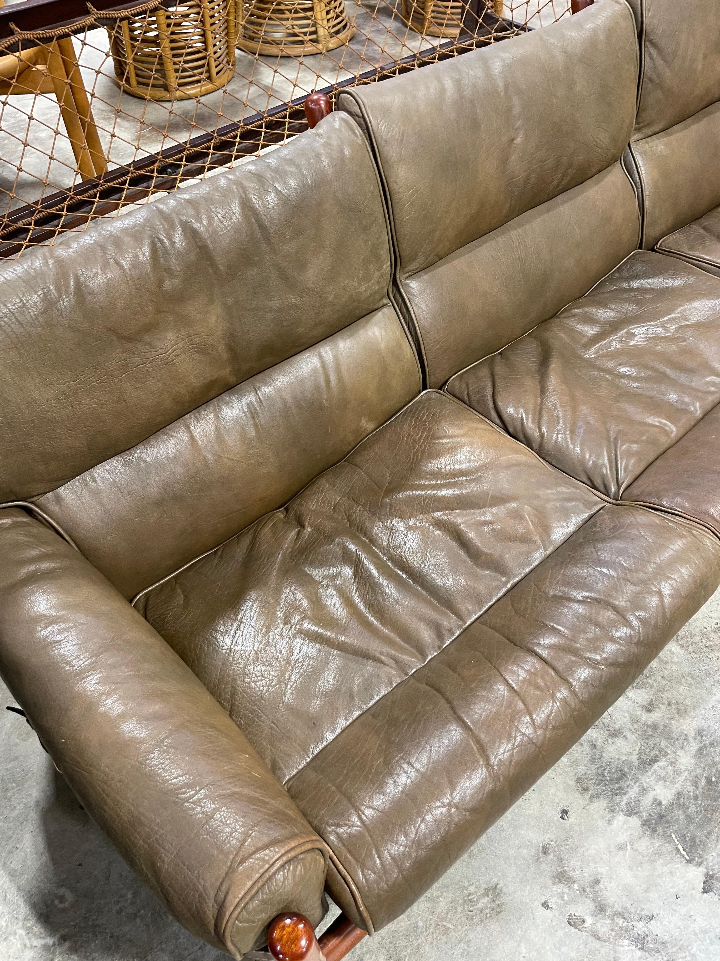Arne Norell “Kontiki” Safari Leather Sofa For Sale 8