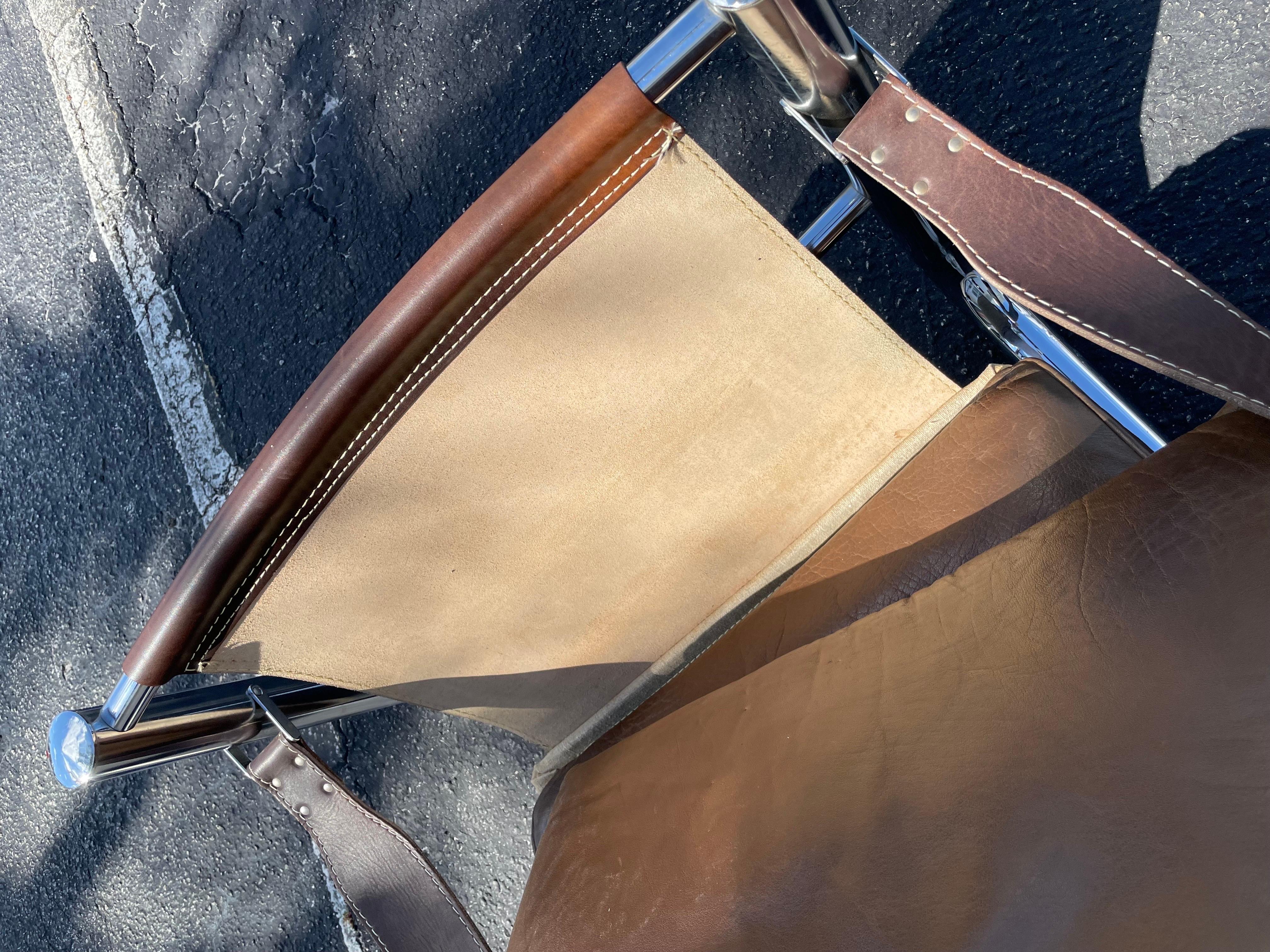 Arne Norell Leather and Chrome Tubular Safari Danish Mid-Century Modern Chair For Sale 5