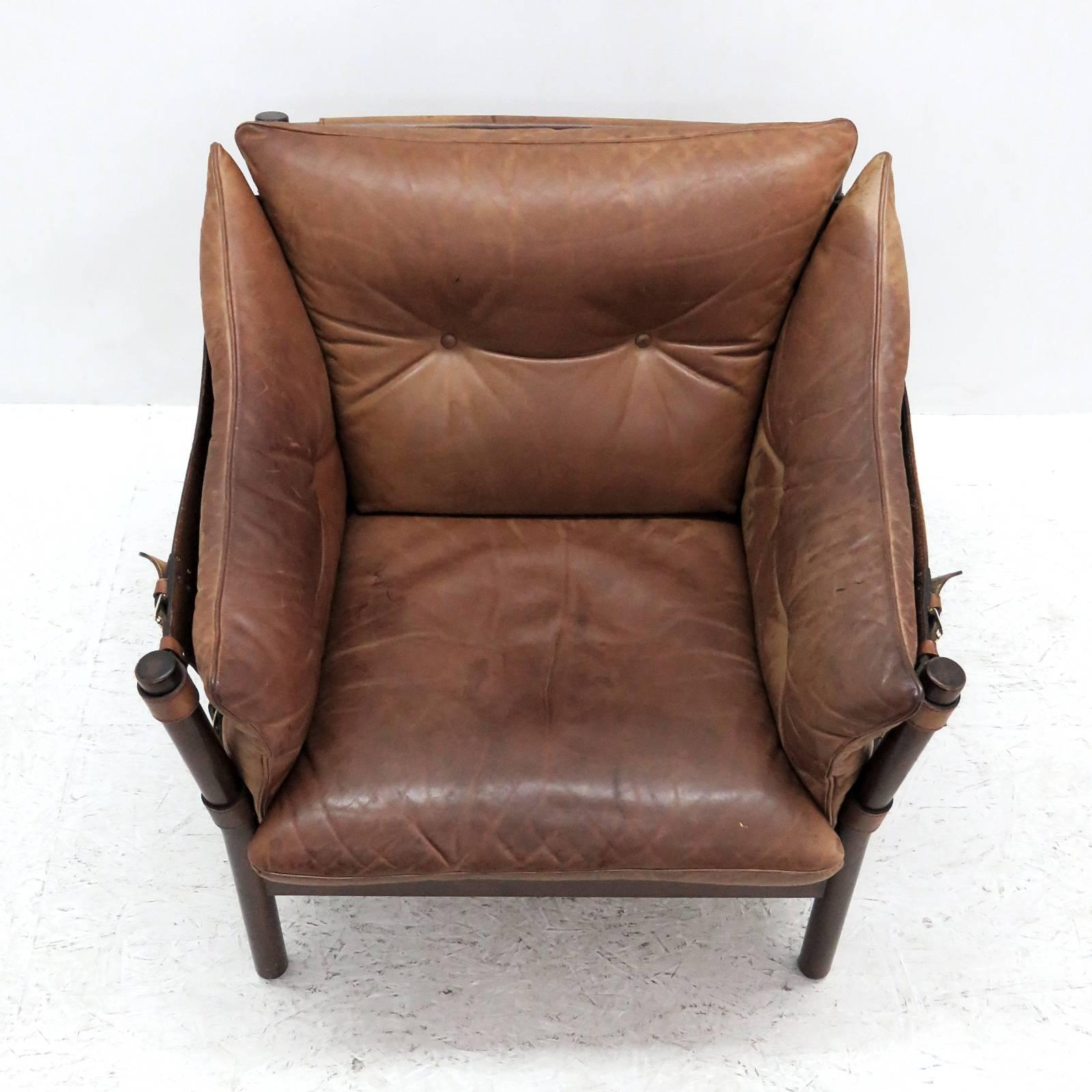 Scandinavian Modern Arne Norell Leather Lounge Chairs Model 'Ilona'