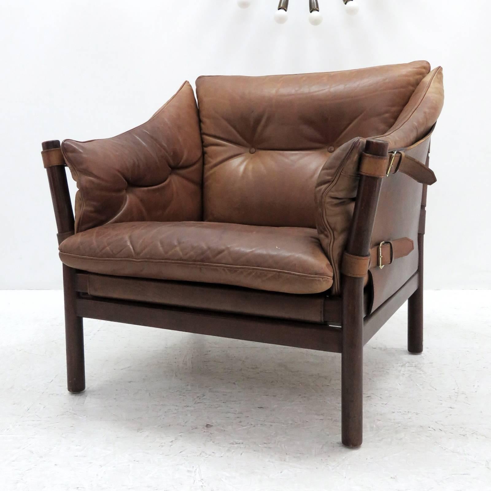 Swedish Arne Norell Leather Lounge Chairs Model 'Ilona'