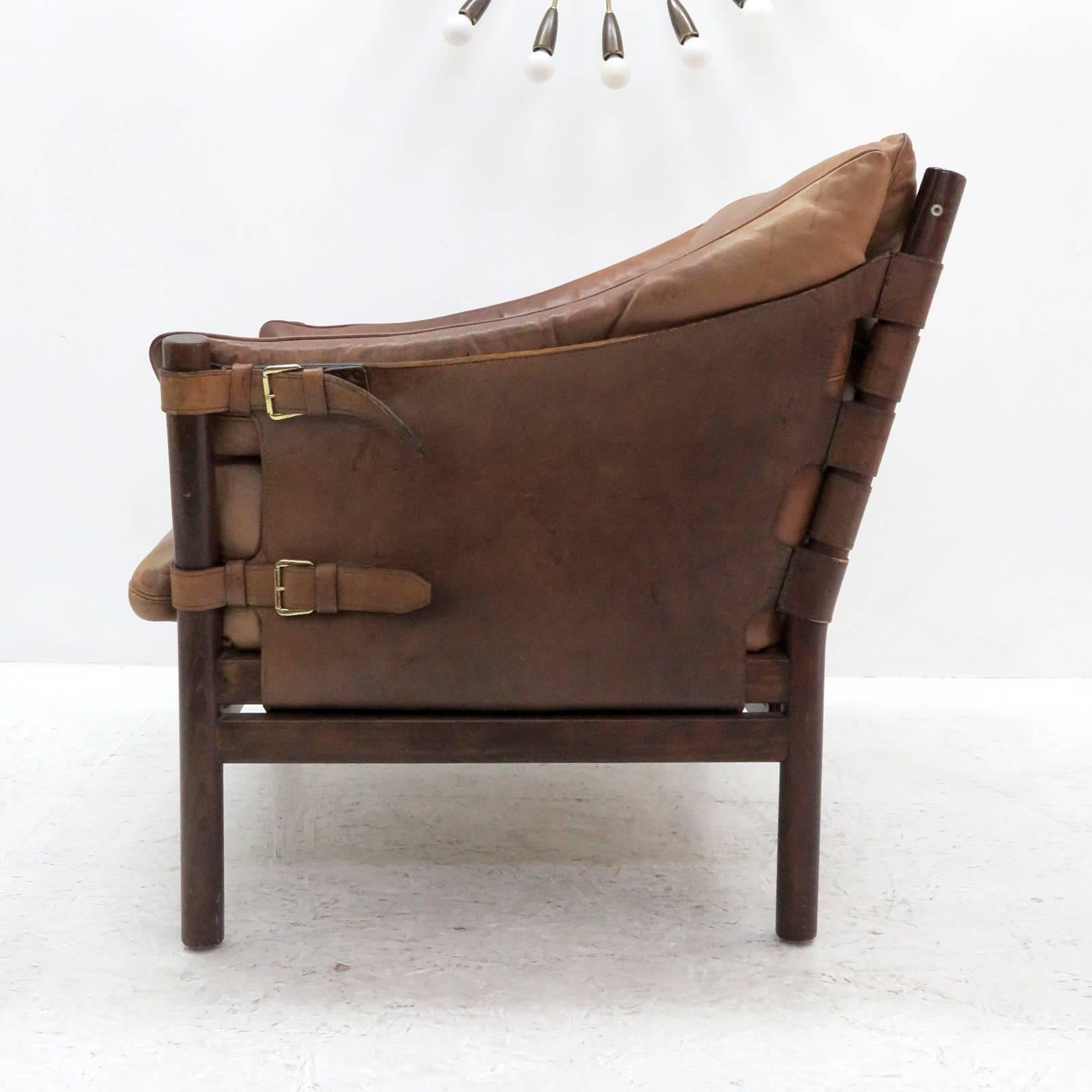 Stained Arne Norell Leather Lounge Chairs Model 'Ilona'