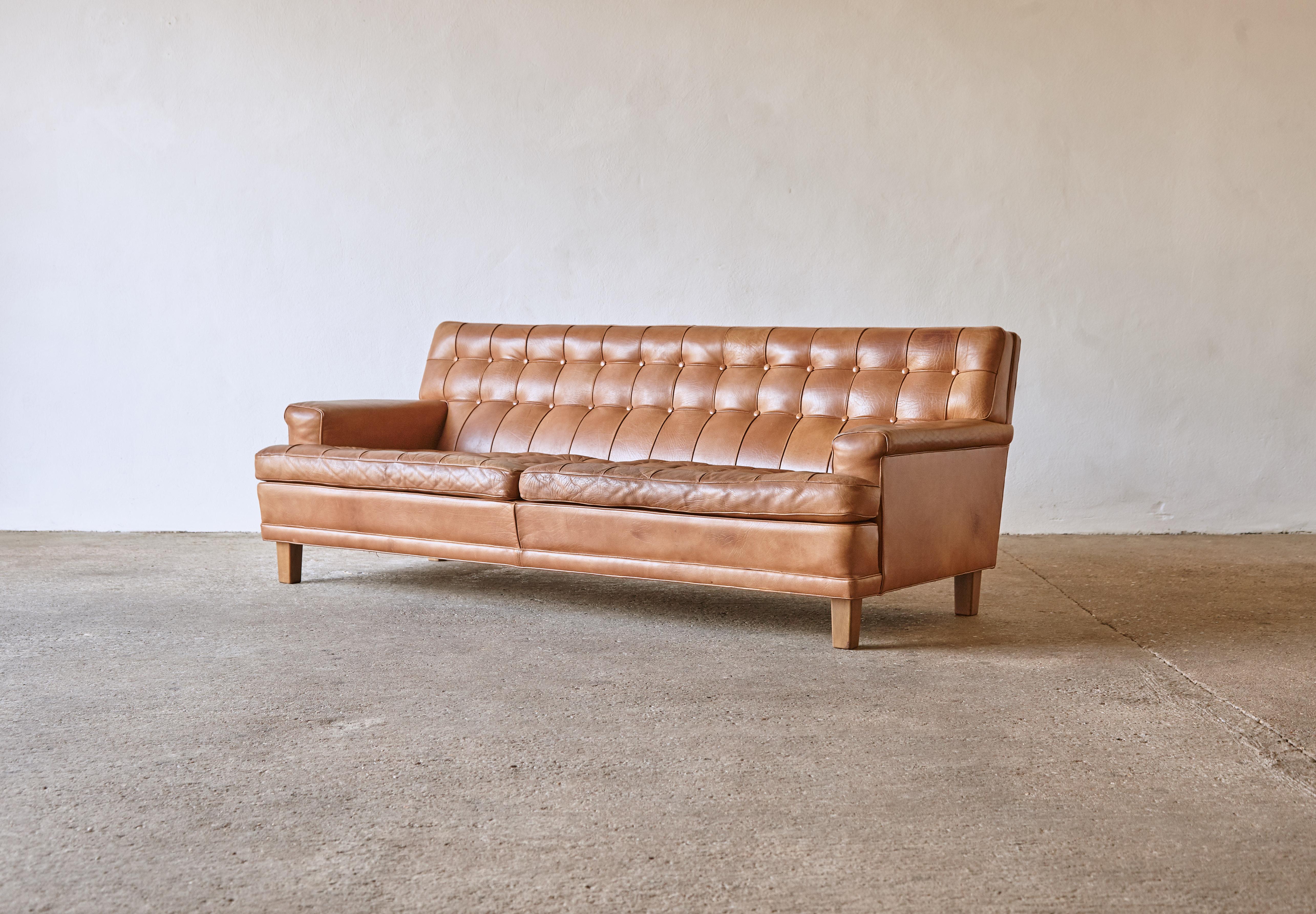 Mid-Century Modern Arne Norell Leather Merkur / Mexico Sofa, Sweden, Norell Mobel, 1970s