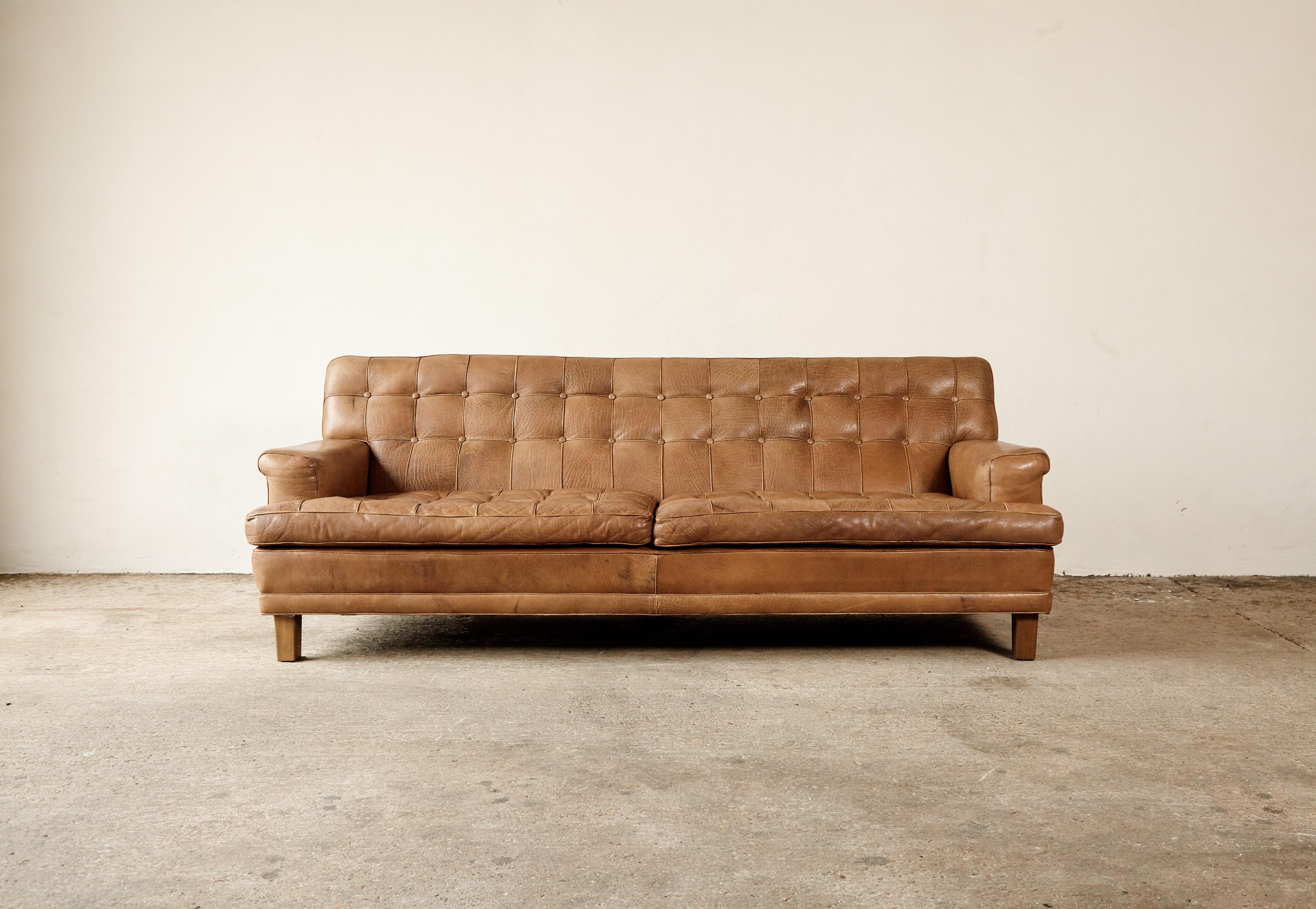 Mid-Century Modern Arne Norell Leather Merkur / Mexico Sofa, Sweden, Norell Mobel, 1970s