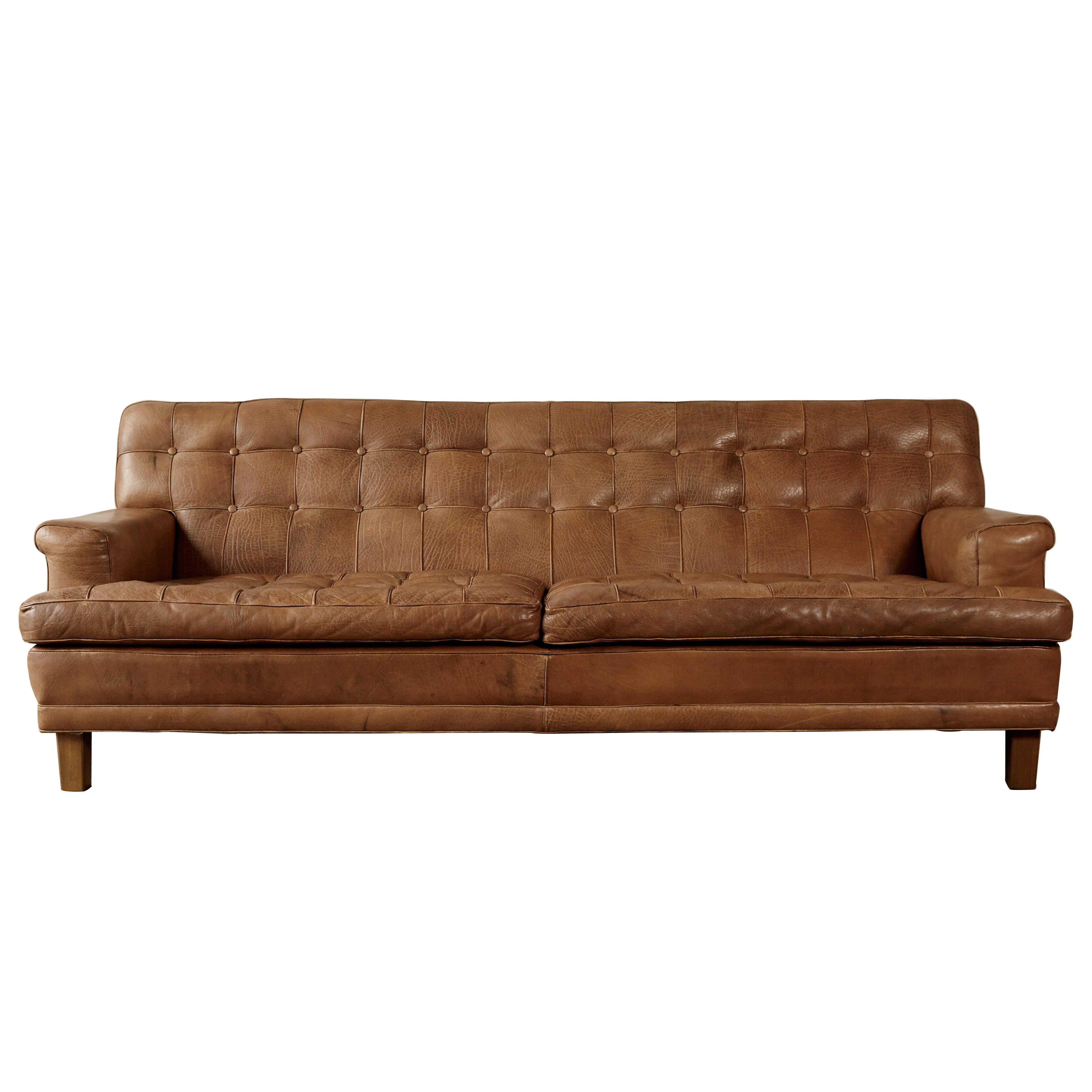 Arne Norell Leather Merkur / Mexico Sofa, Sweden, Norell Mobel, 1970s