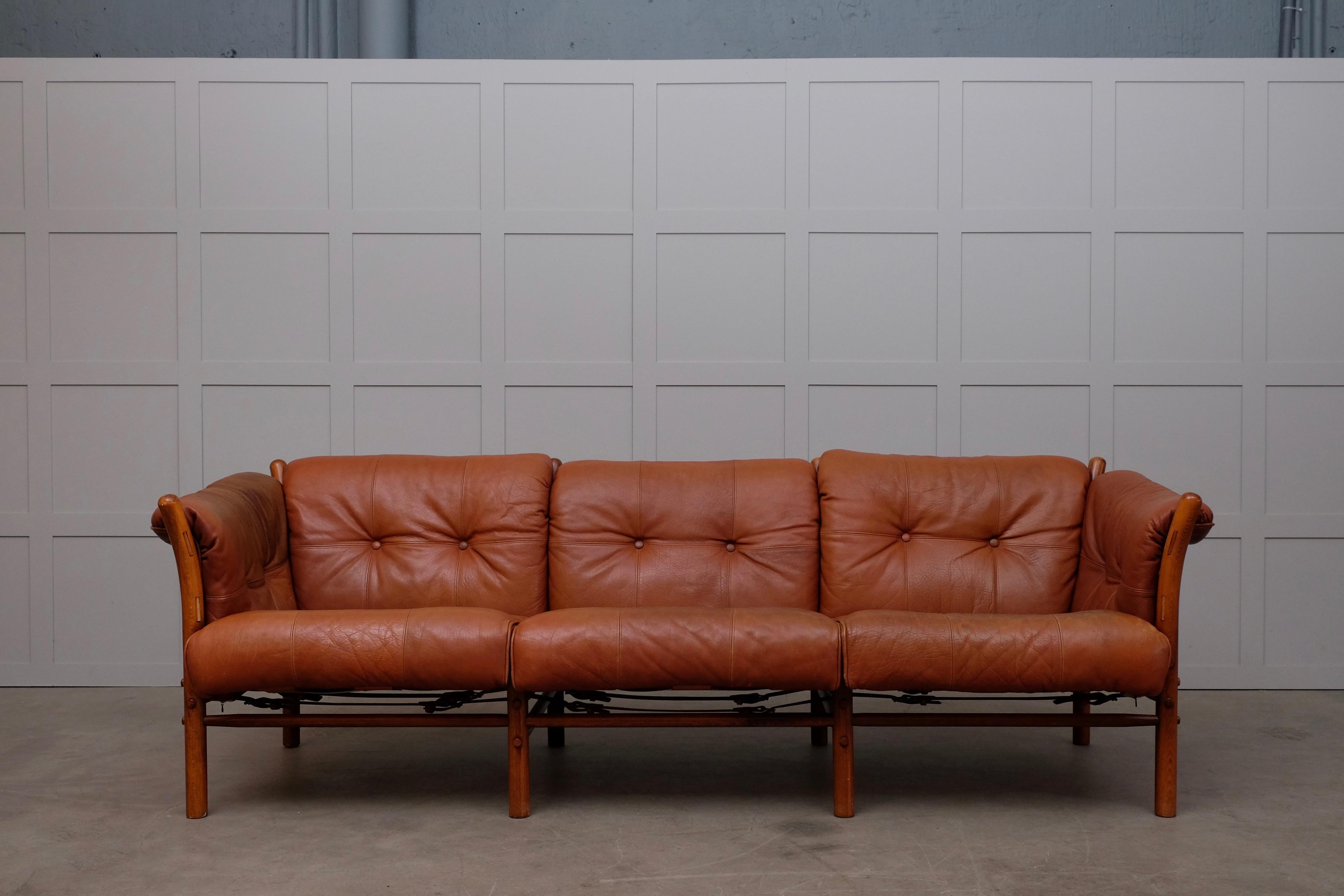 Mid-20th Century Arne Norell Leather Sofa, Model Indra, 1960s For Sale