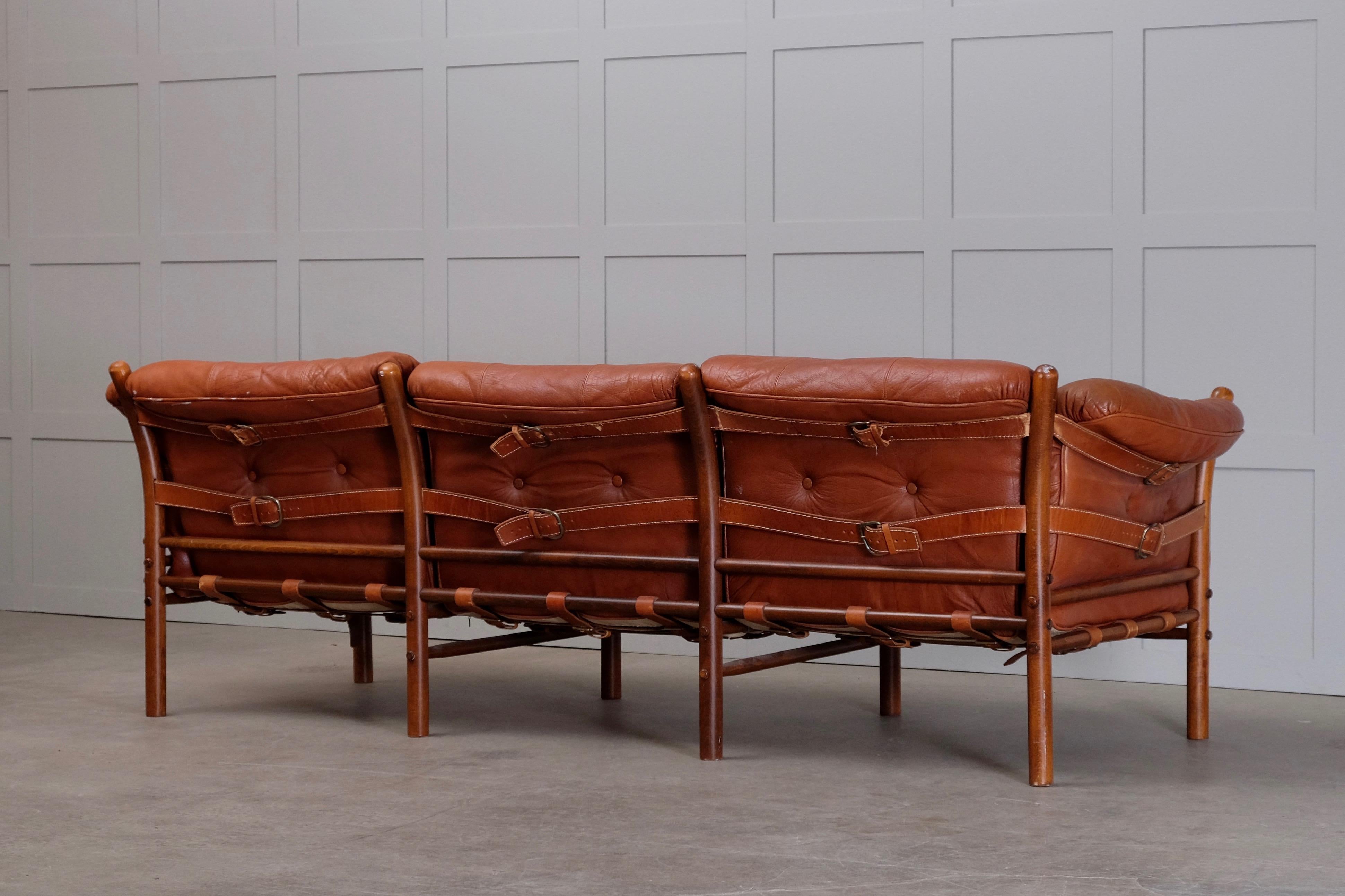 Scandinavian Modern Arne Norell Leather Sofa, Model Indra, 1960s For Sale