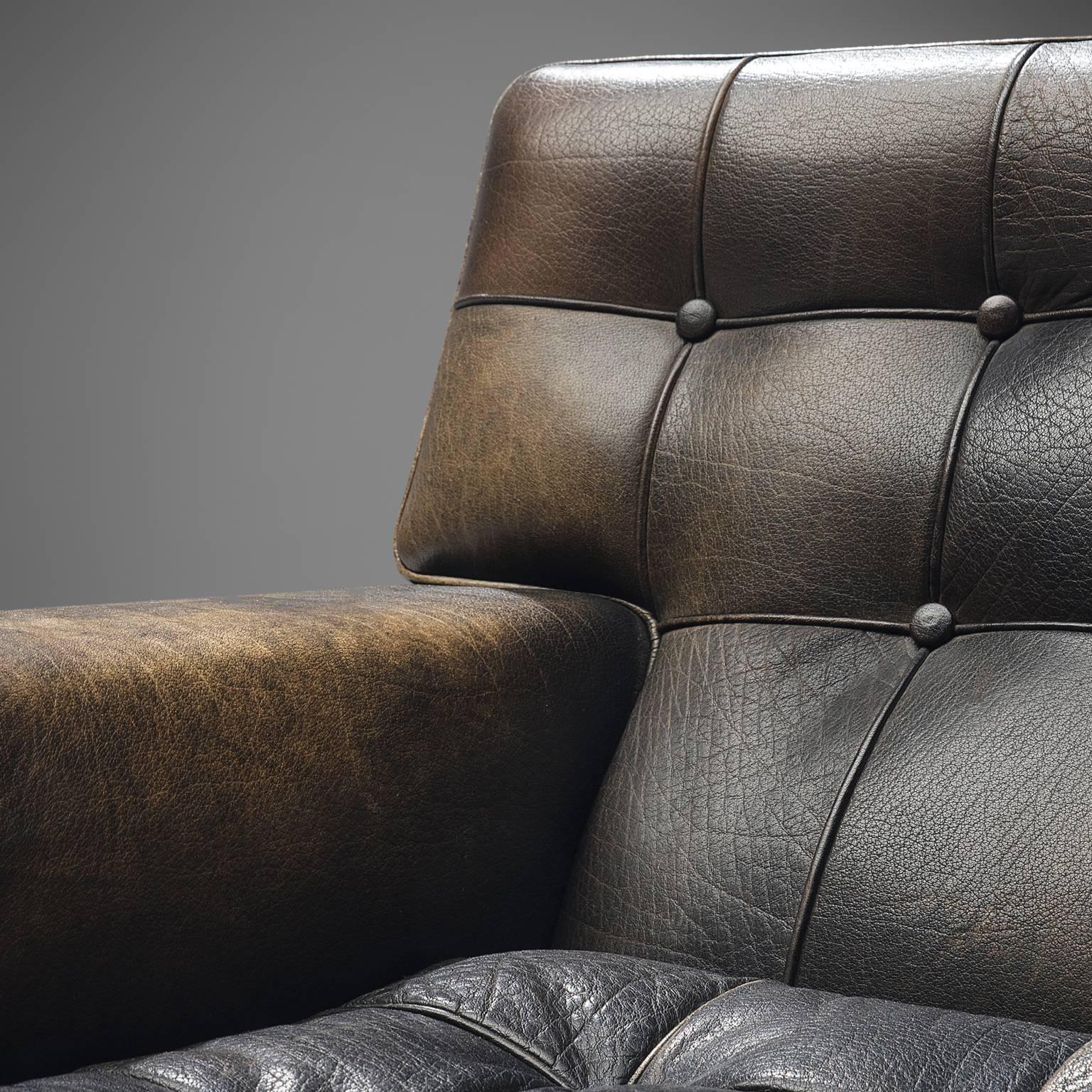 Mid-20th Century Arne Norell Lounge Chair in Black Patinated Leather