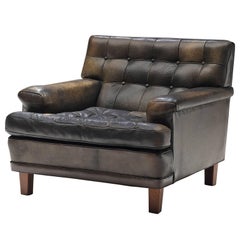 Arne Norell Lounge Chair in Black Patinated Leather