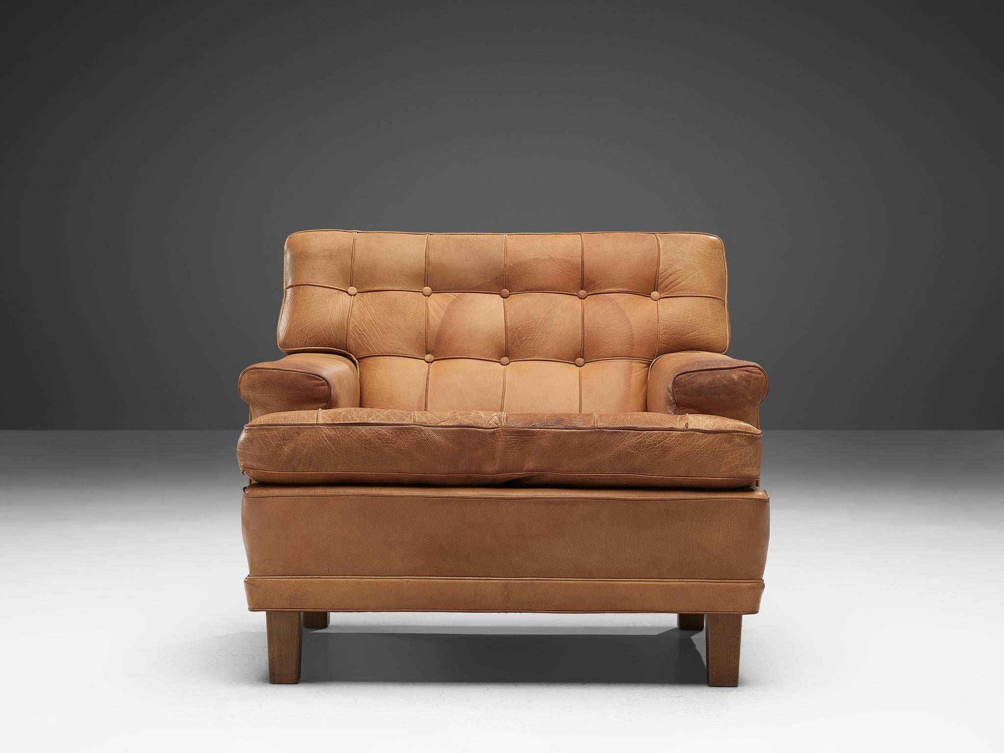 Scandinavian Modern Arne Norell Lounge Chair in Cognac Leather
