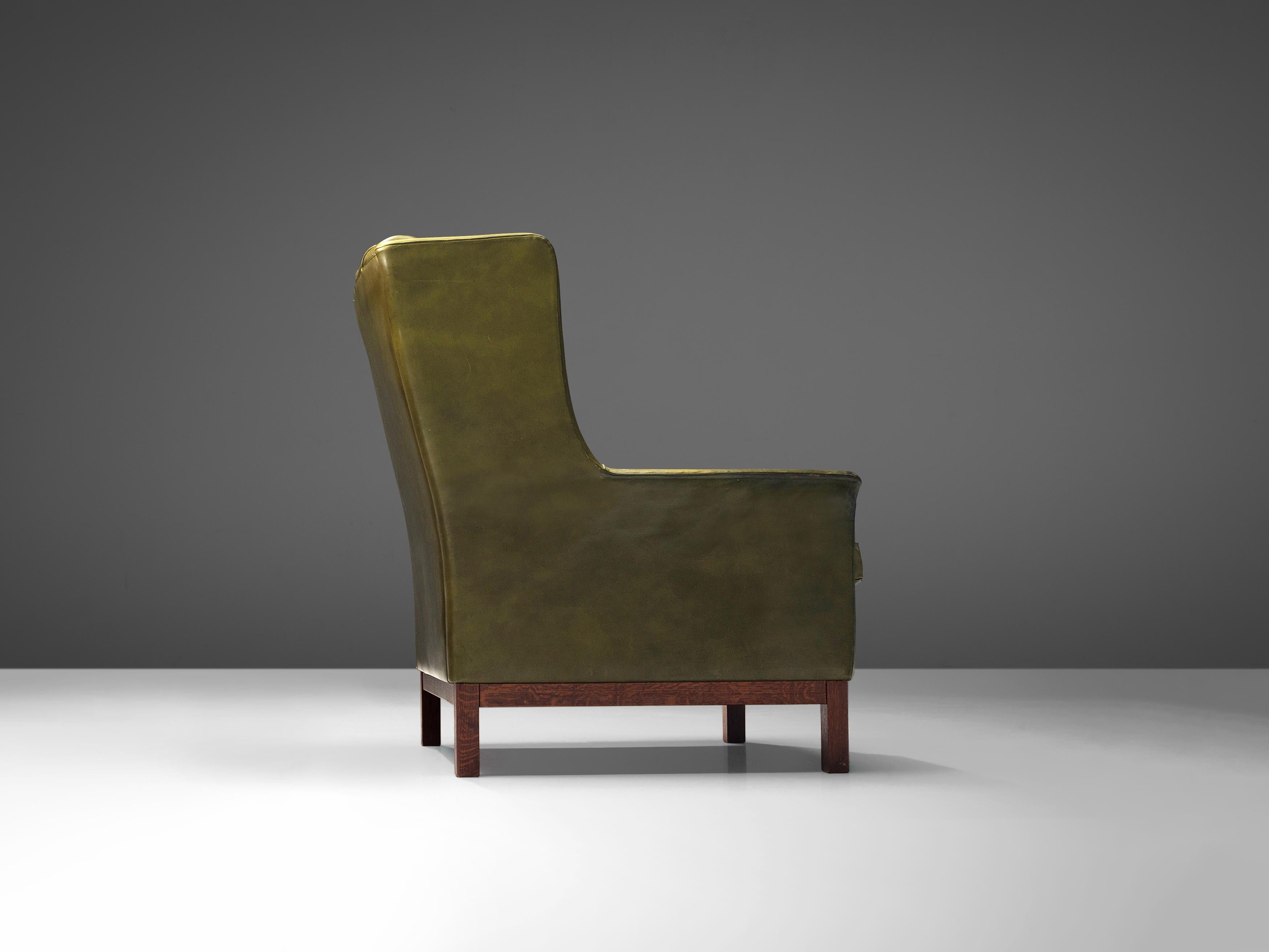 Arne Norell Lounge Chair in Patinated Green Leather In Good Condition In Waalwijk, NL