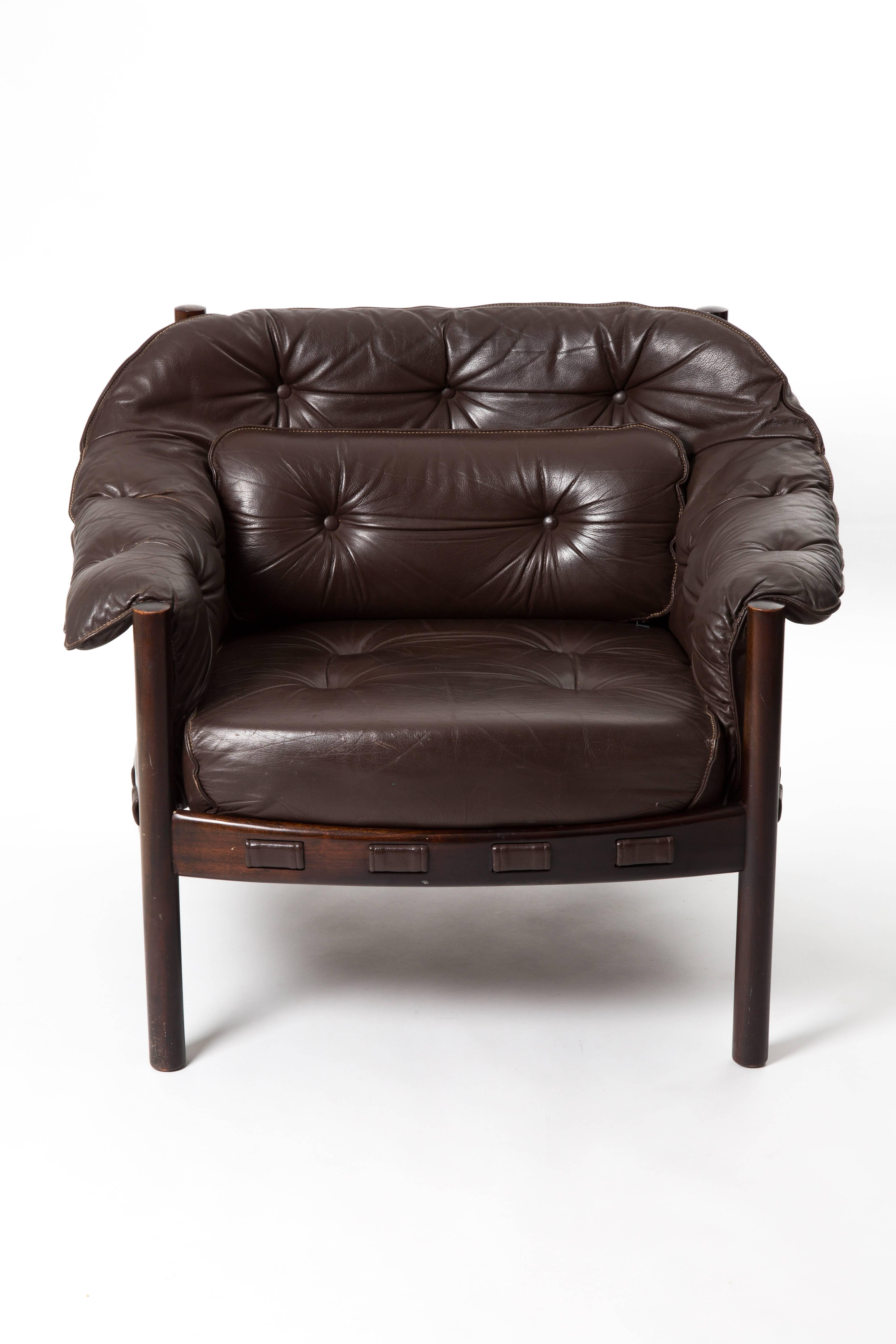 Arne Norell Lounge Chair in Teak Wood and Brown Leather 4
