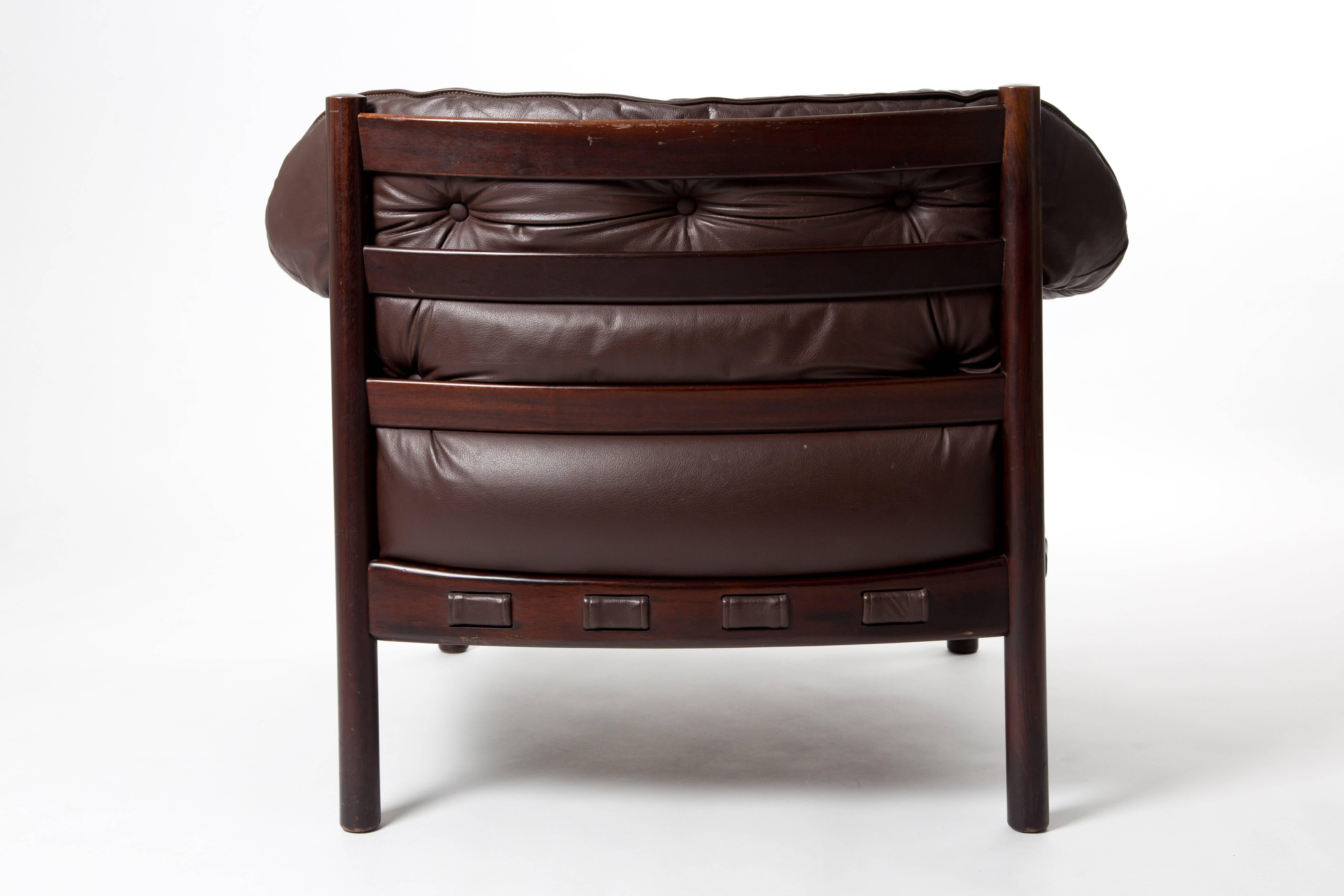 Danish Arne Norell Lounge Chair in Teak Wood and Brown Leather