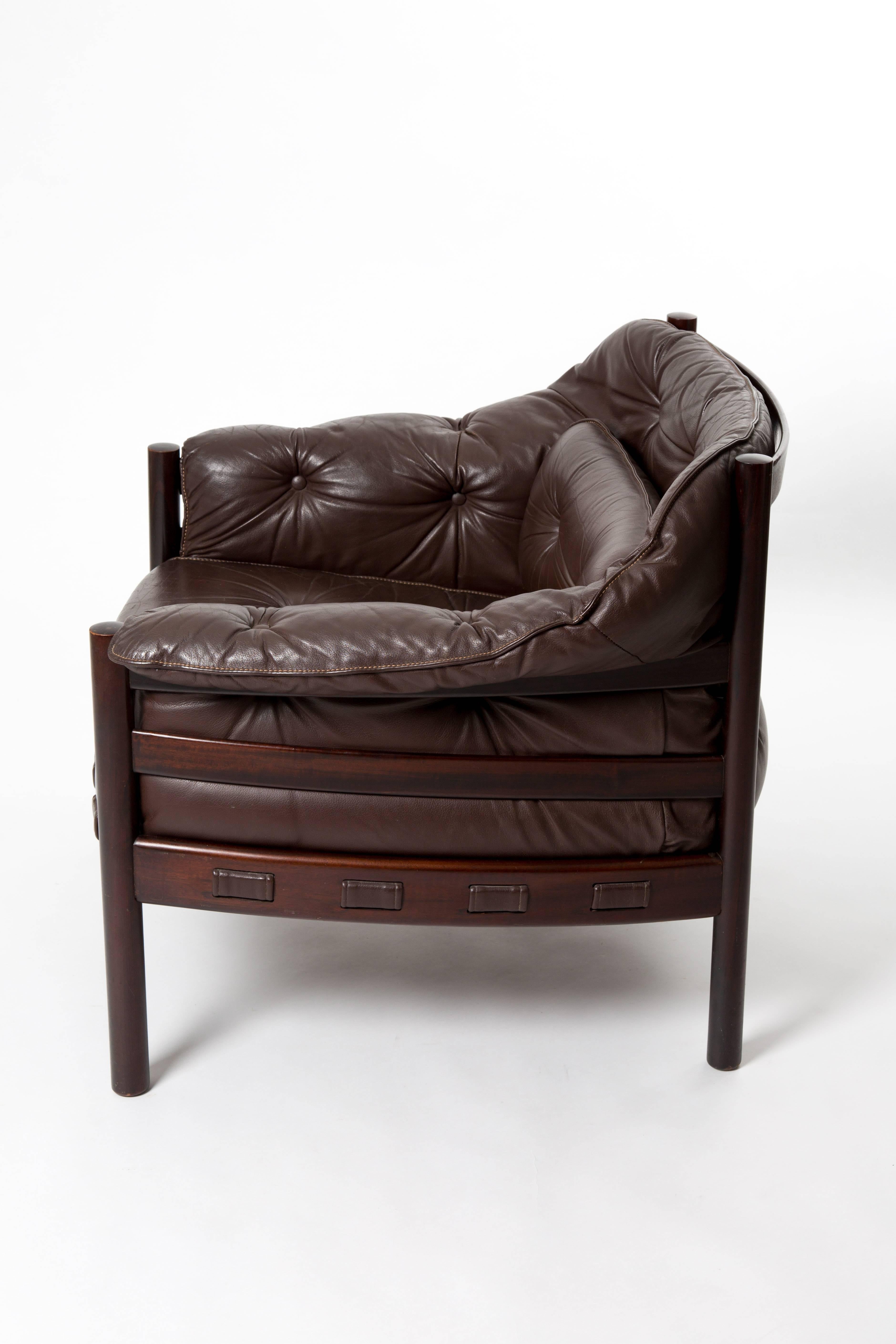 Arne Norell Lounge Chair in Teak Wood and Brown Leather In Good Condition In LA Arnhem, NL