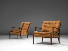 Arne Norell 'Löven' Lounge Chairs in Cognac Leather