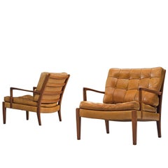 Arne Norell 'Löven' Lounge Chairs in Cognac Leather