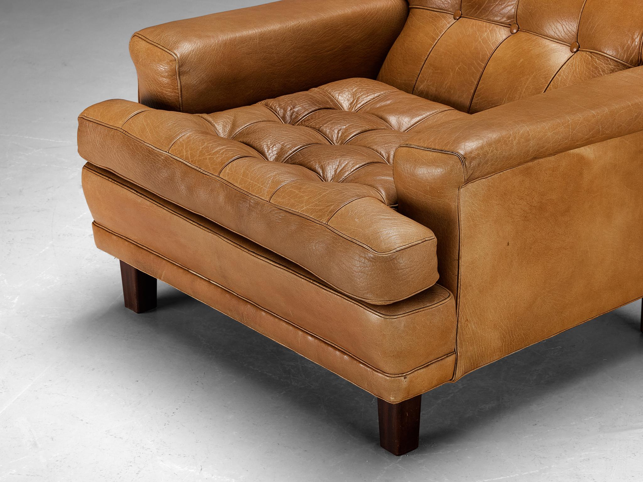 Danish Arne Norell 'Merkur' Lounge Chair in Cognac Leather and Mahogany  For Sale
