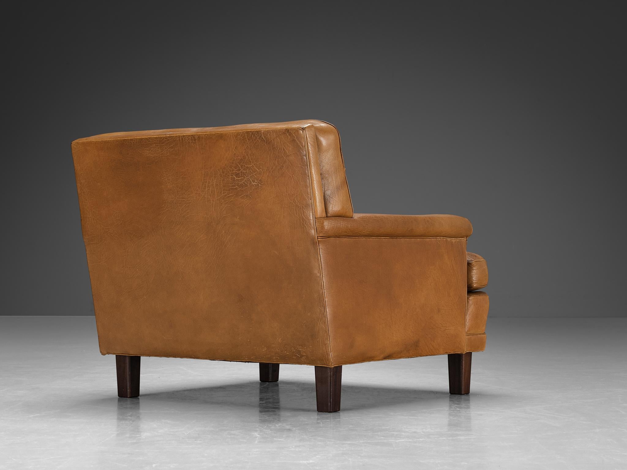 Arne Norell 'Merkur' Lounge Chair in Cognac Leather and Mahogany  In Good Condition For Sale In Waalwijk, NL