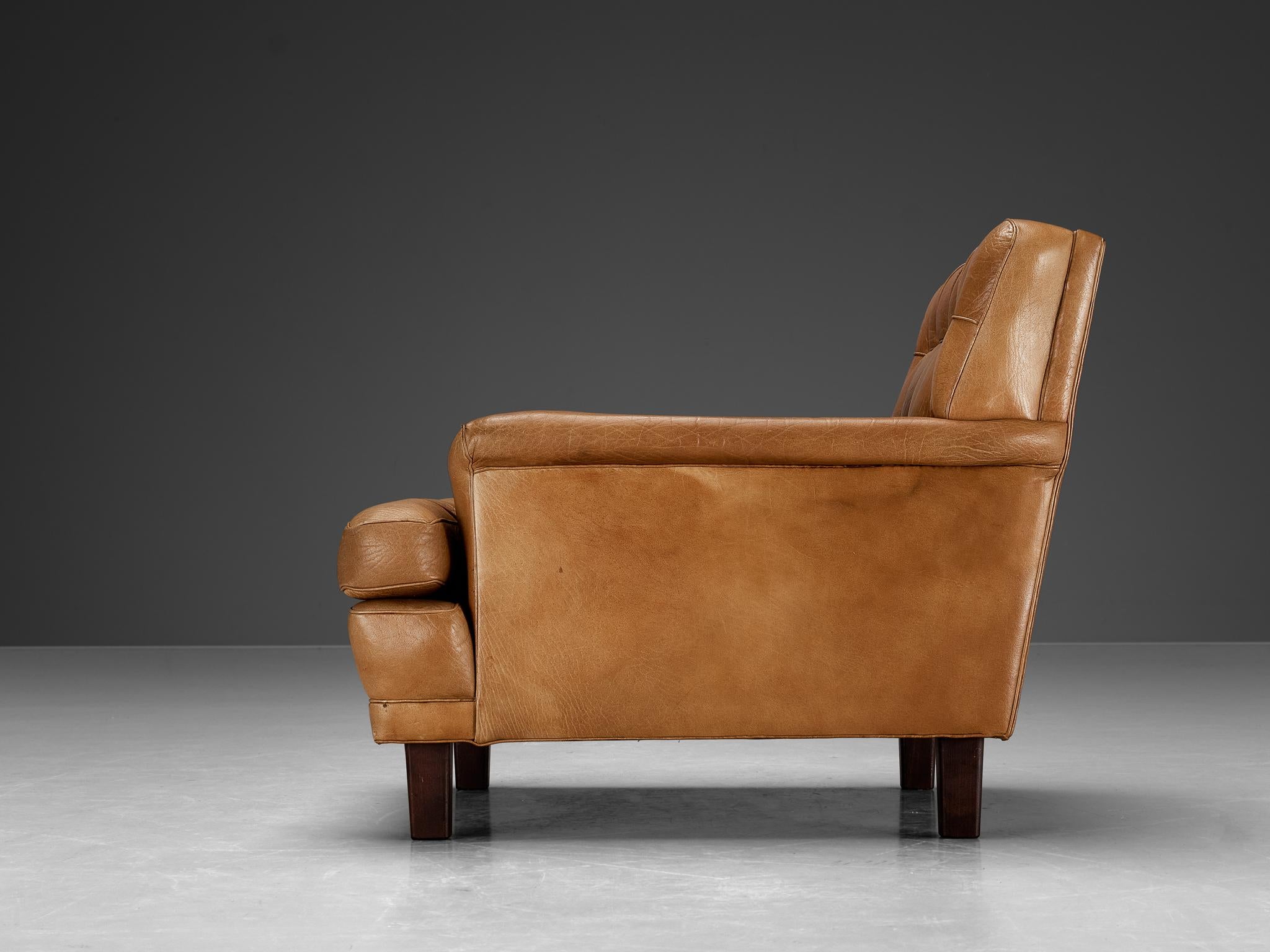 Arne Norell 'Merkur' Lounge Chair in Cognac Leather and Mahogany  For Sale 1