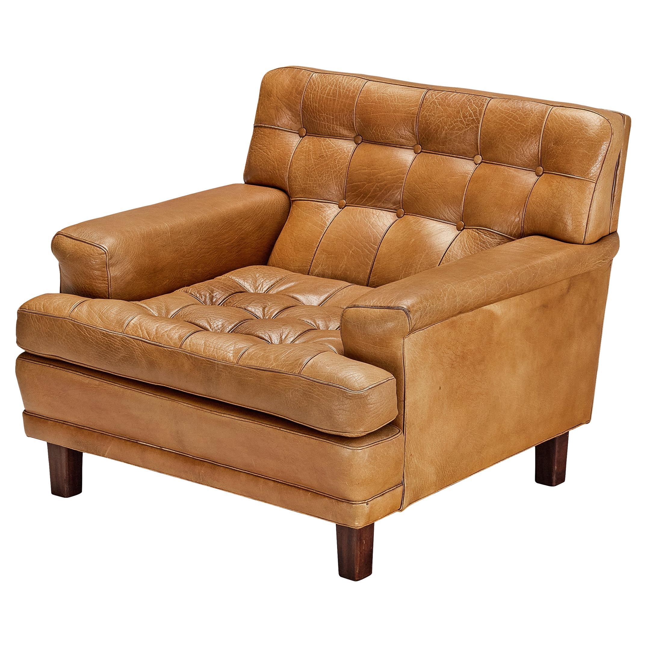 Arne Norell 'Merkur' Lounge Chair in Cognac Leather and Mahogany  For Sale