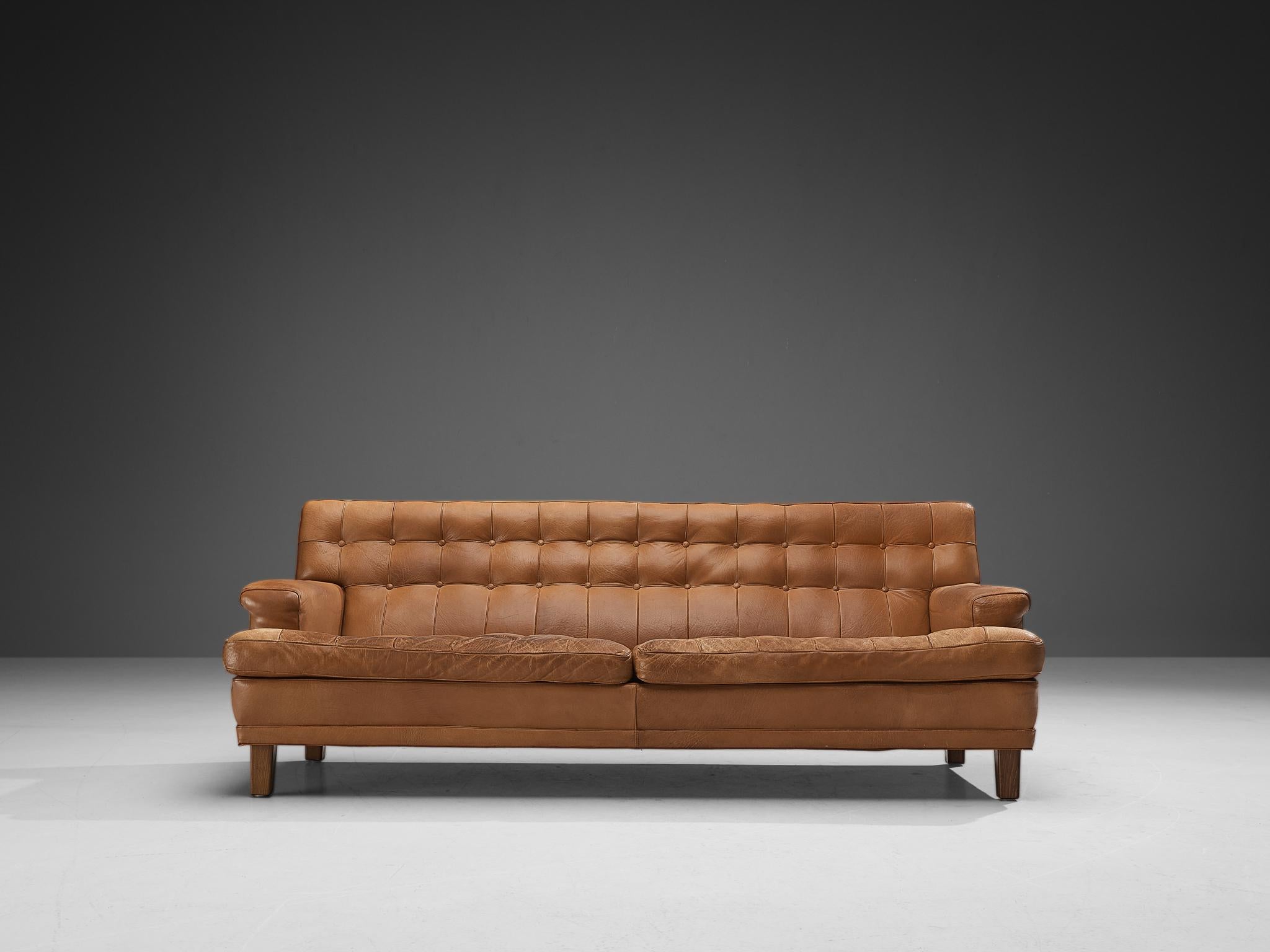 Scandinavian Modern Arne Norell 'Merkur' Sofa in Cognac Leather 