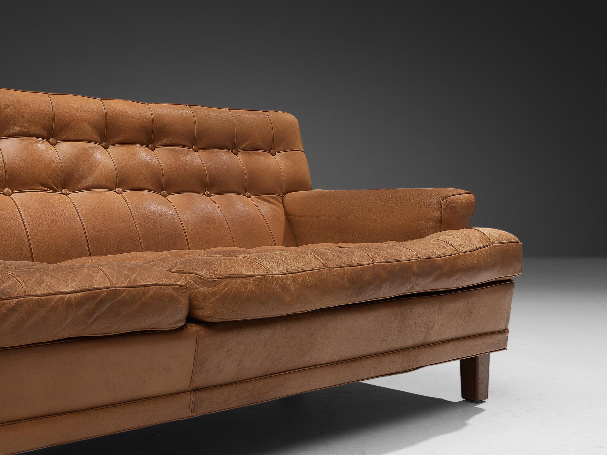 Swedish Arne Norell 'Merkur' Sofa in Cognac Leather 