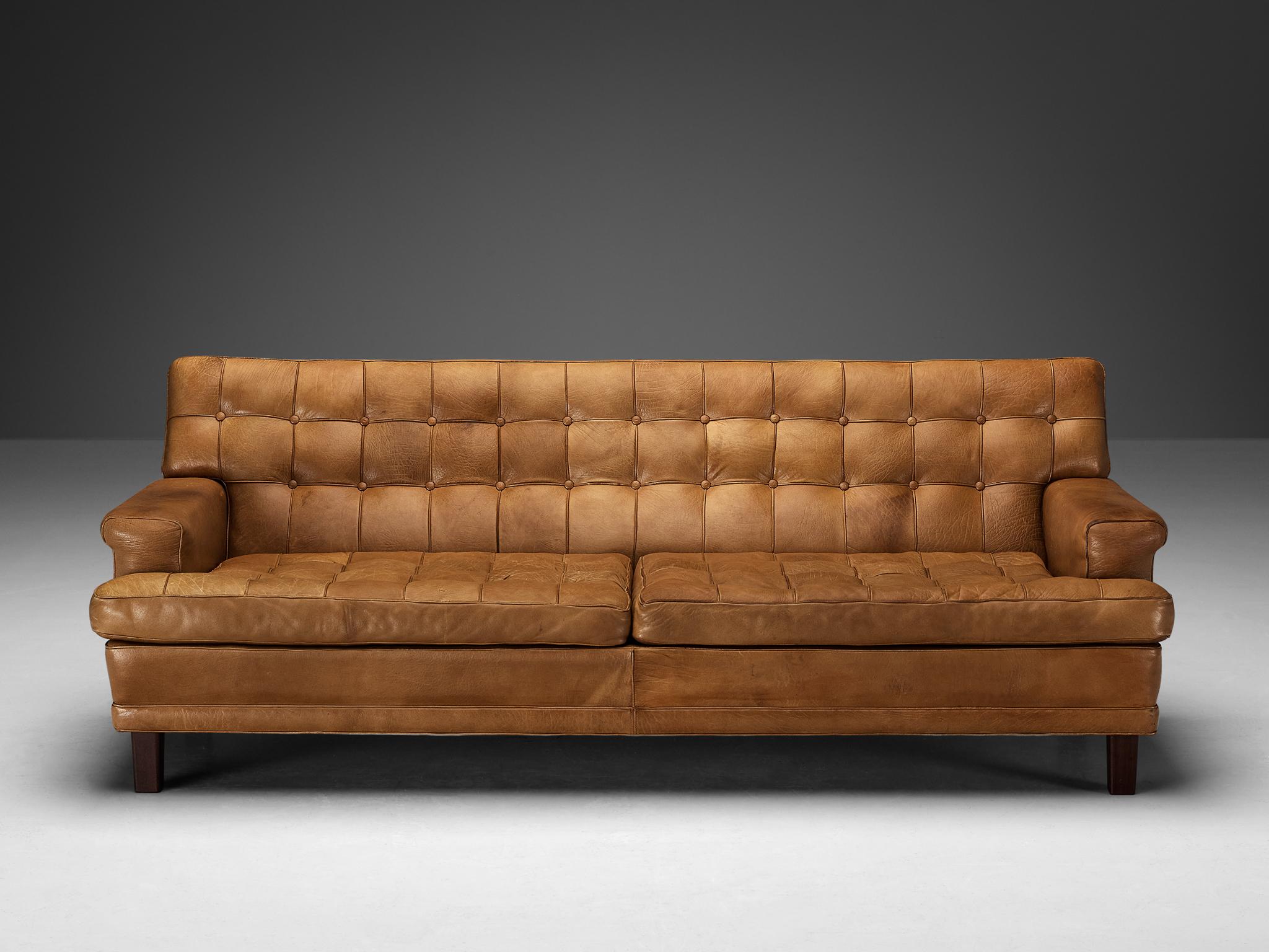 Swedish Arne Norell 'Merkur' Sofa in Cognac Leather  For Sale