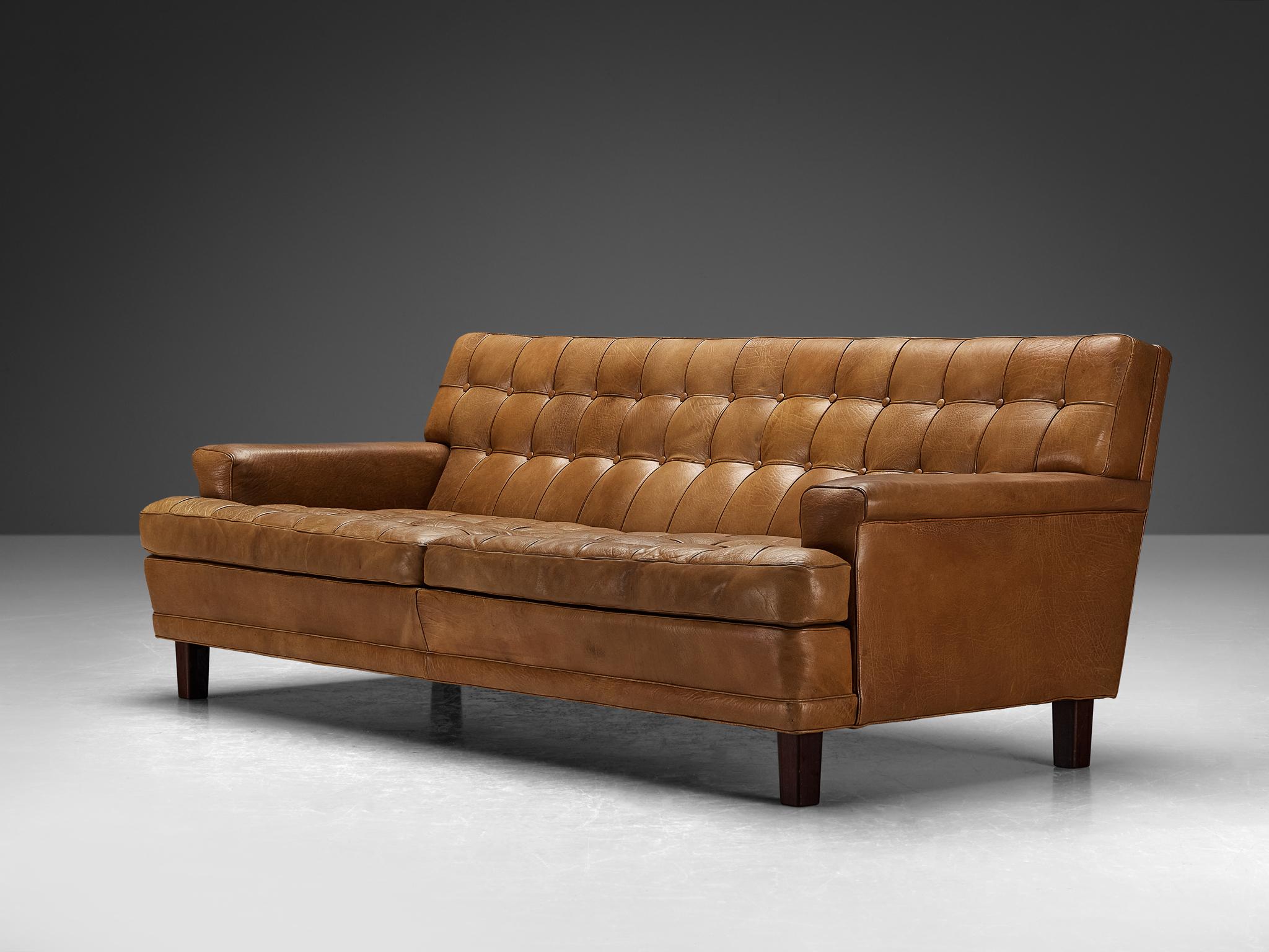 Arne Norell 'Merkur' Sofa aus cognacfarbenem Leder  (Mitte des 20. Jahrhunderts) im Angebot