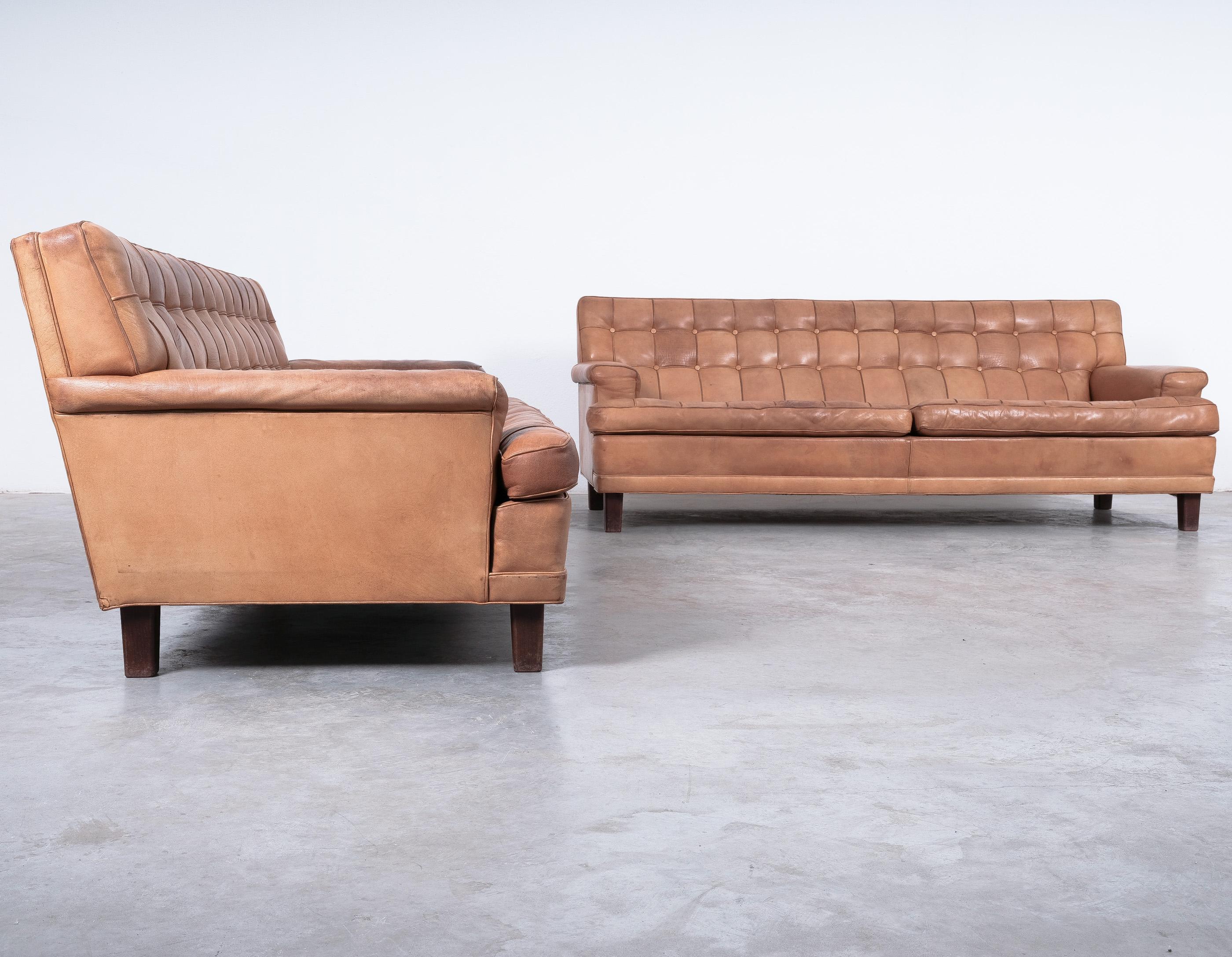 Arne Norell Merkur Sofas (Pair)  Cognac Leather, Christmas Sweden In Good Condition In Vienna, AT