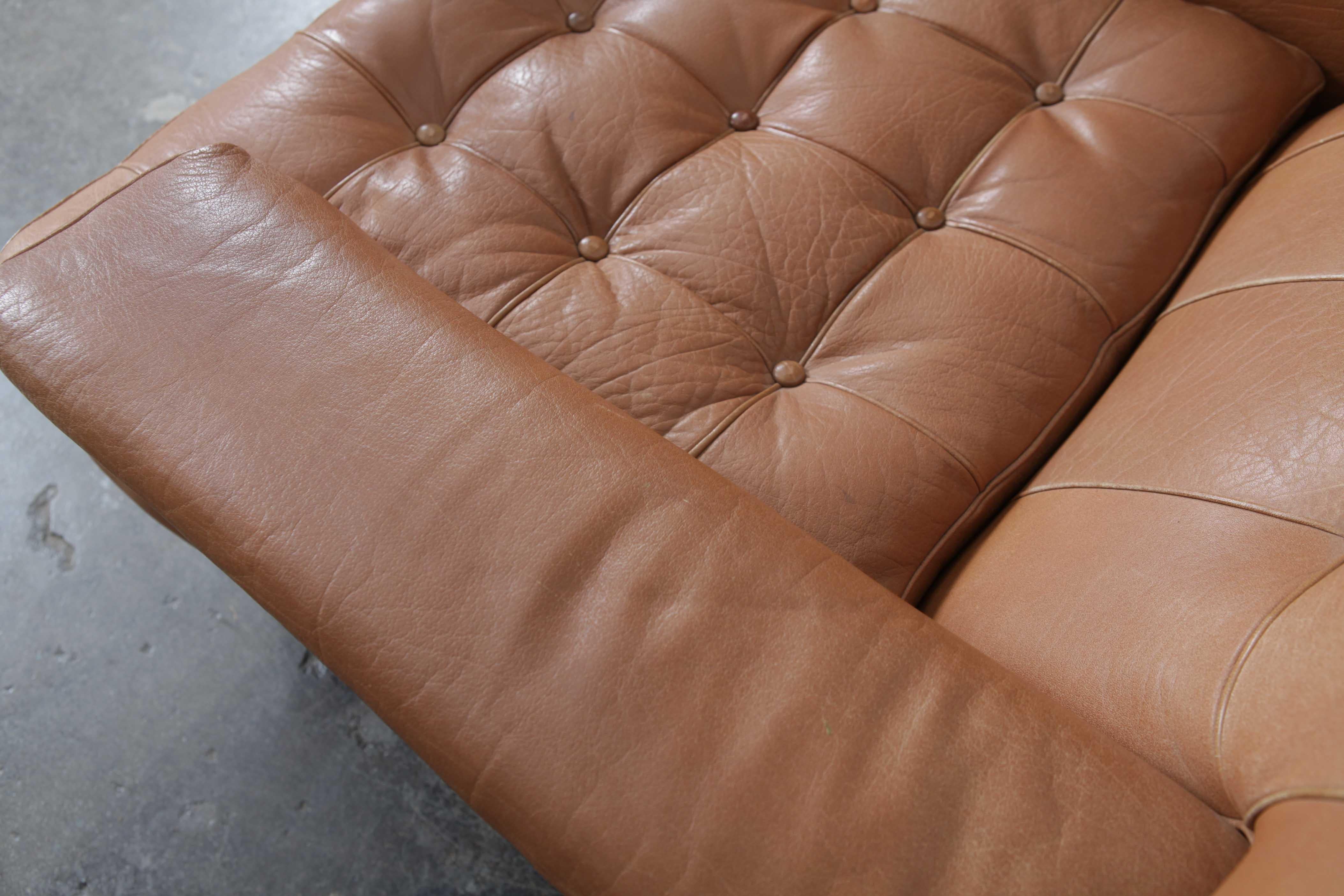 Arne Norell Merkur Tan Leather Tufted Lounge Chair, Sweden, Norell AB 10