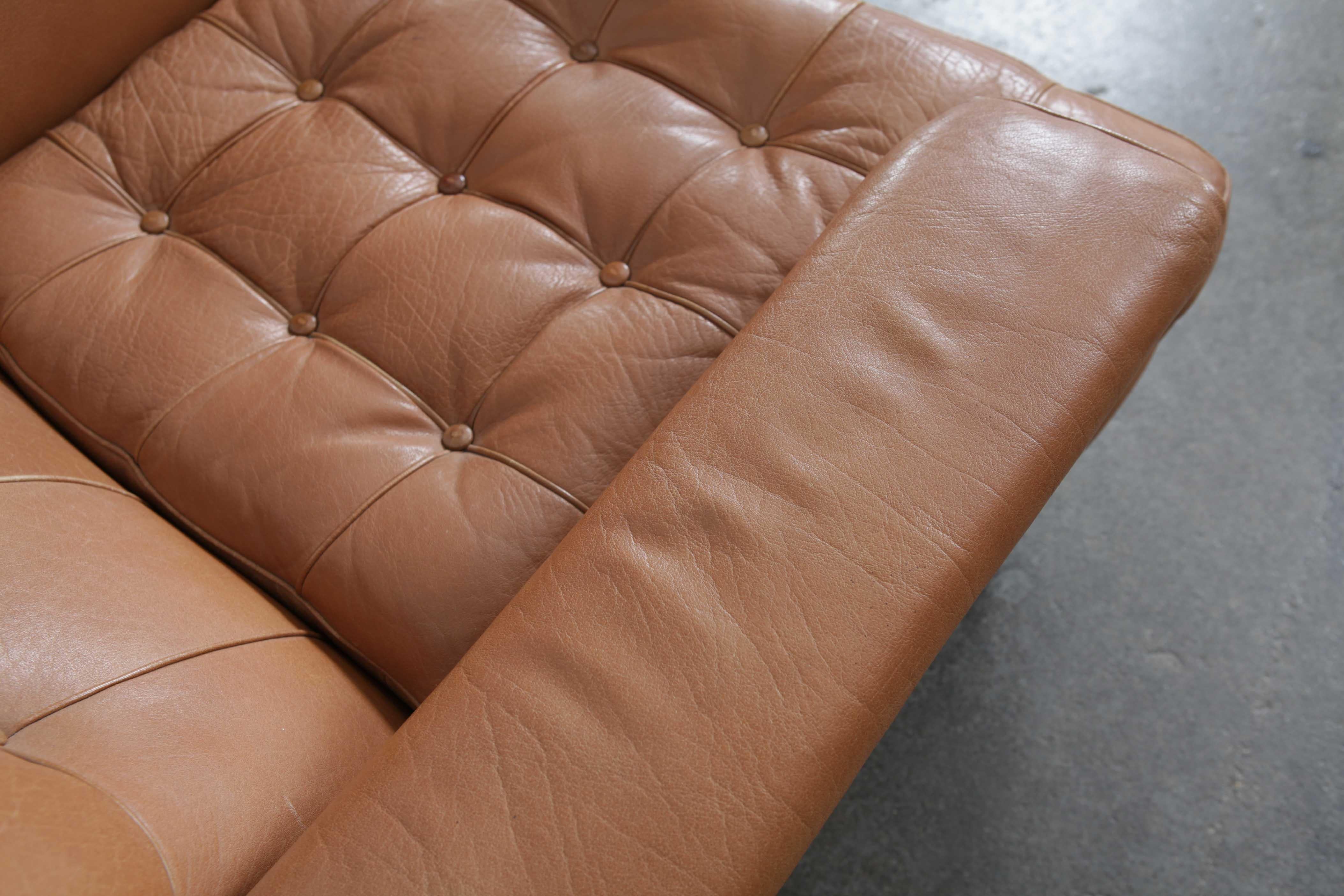 Arne Norell Merkur Tan Leather Tufted Lounge Chair, Sweden, Norell AB 11