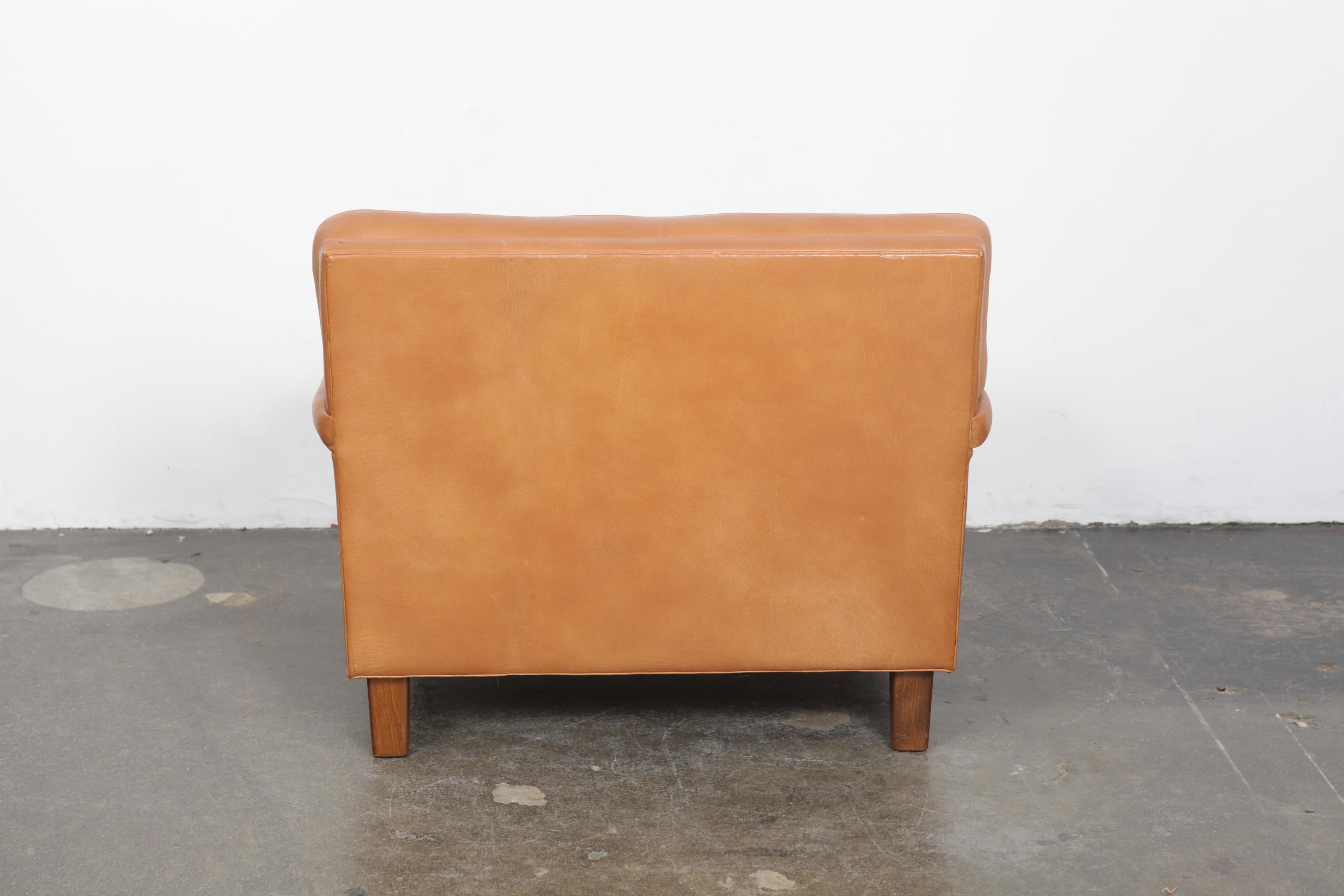 Swedish Arne Norell Merkur Tan Leather Tufted Lounge Chair, Sweden, Norell AB