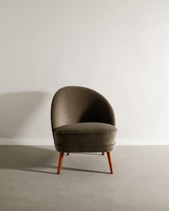 Arne Norell Mid Century Asymmetrical Armchair in Velvet Produced in Sweden 1950s